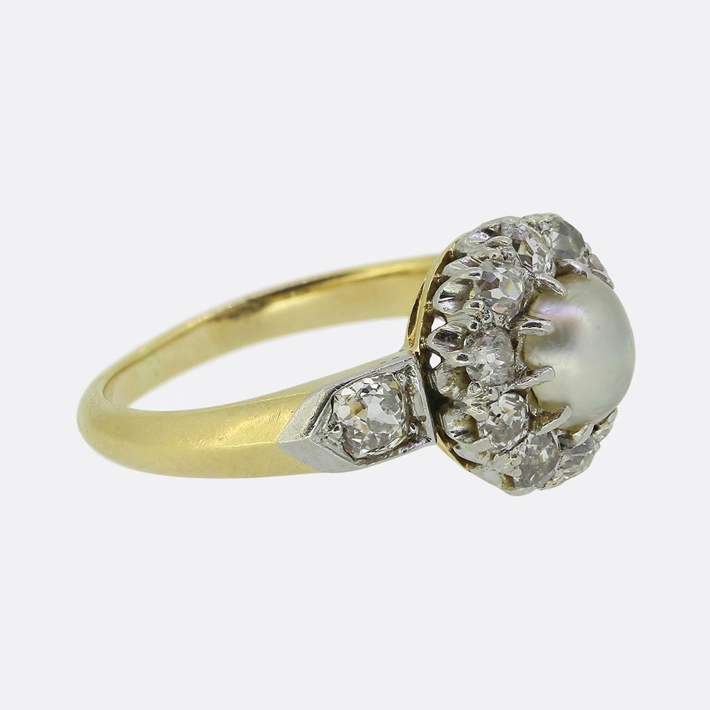 Edwardian Natural Pearl and Diamond Cluster Ring