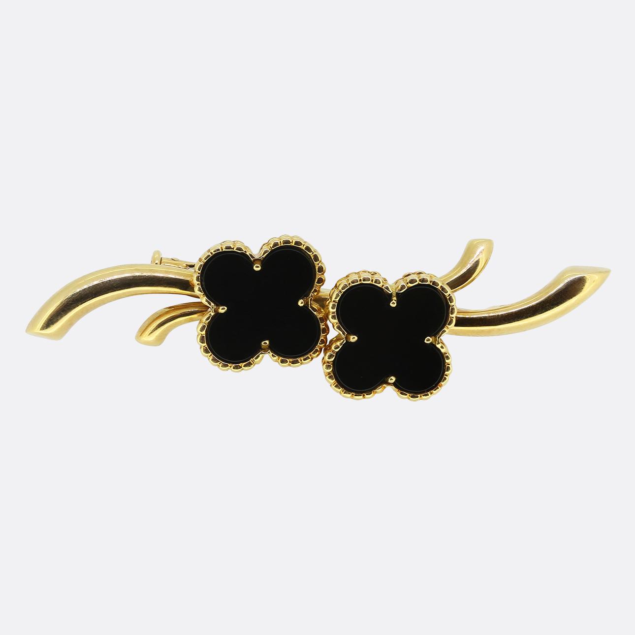 Van Cleef & Arpels Onyx Alhambra Brooch