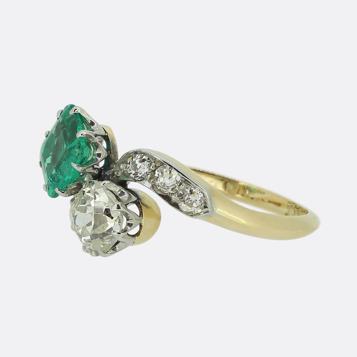 Antique Emerald and Diamond Toi Et Moi Ring