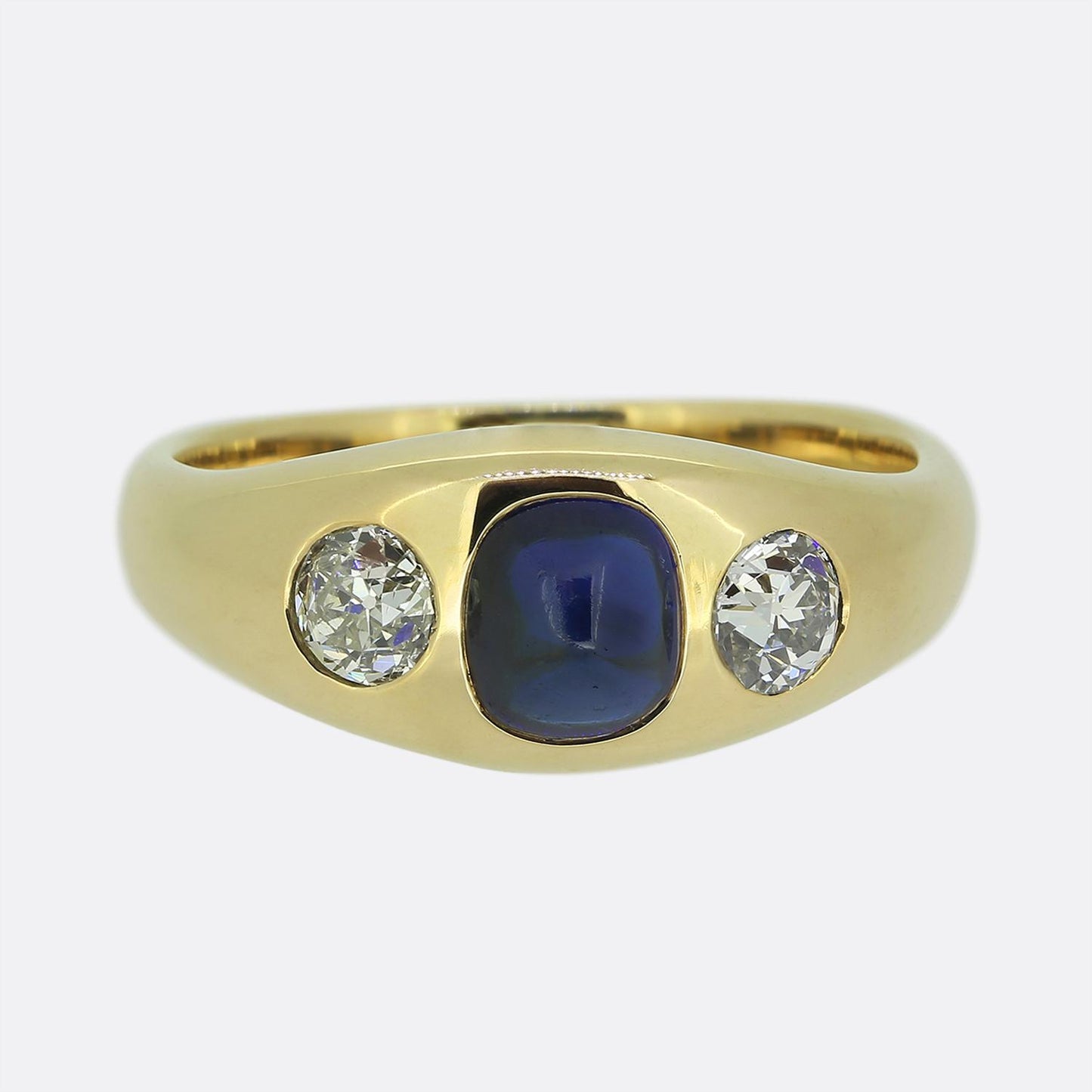 Sugarloaf Sapphire and Diamond Three-Stone Ring