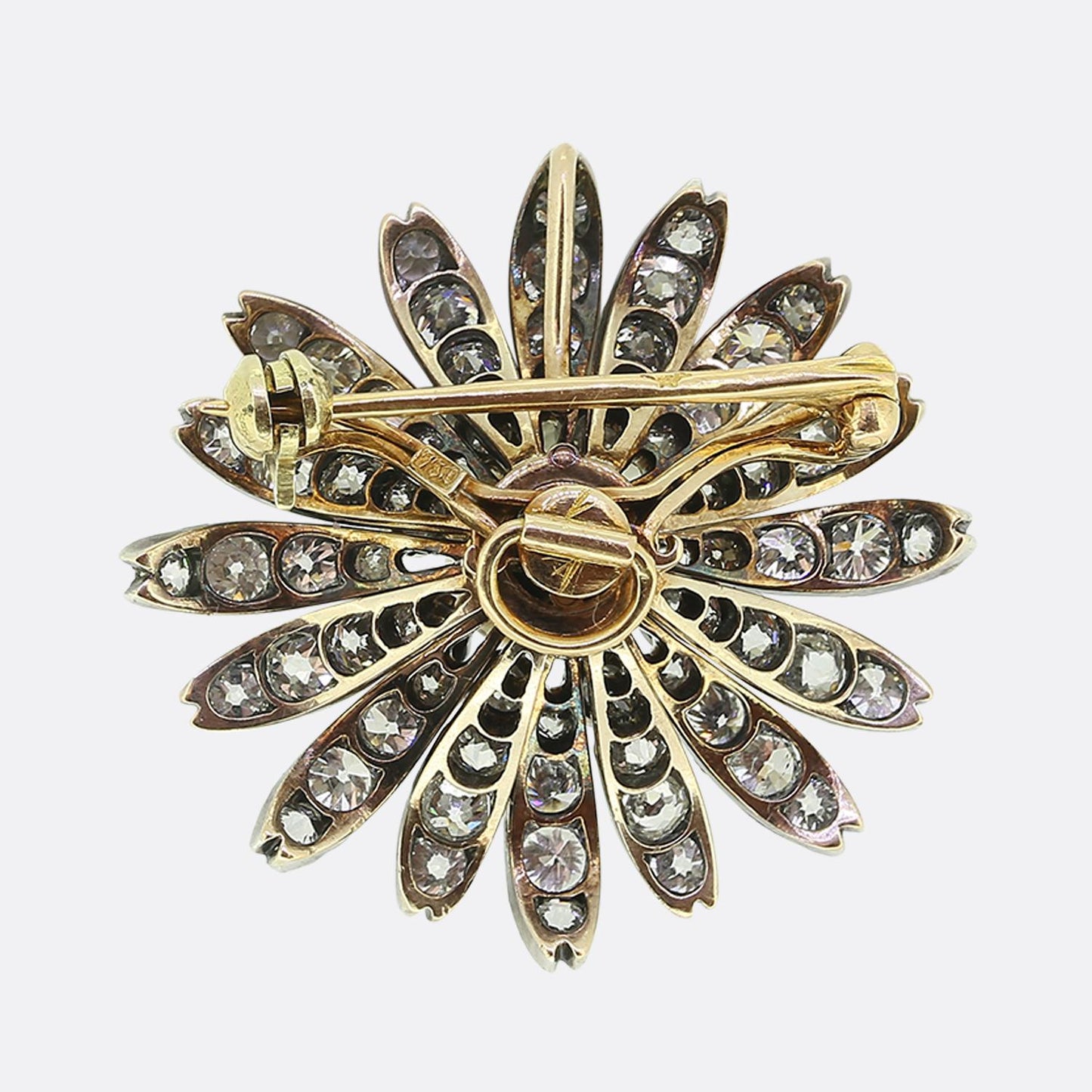 Antique Natural Pearl Diamond Flower Pendant Brooch