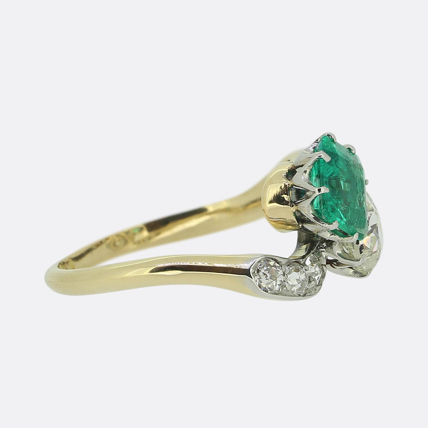 Antique Emerald and Diamond Toi Et Moi Ring