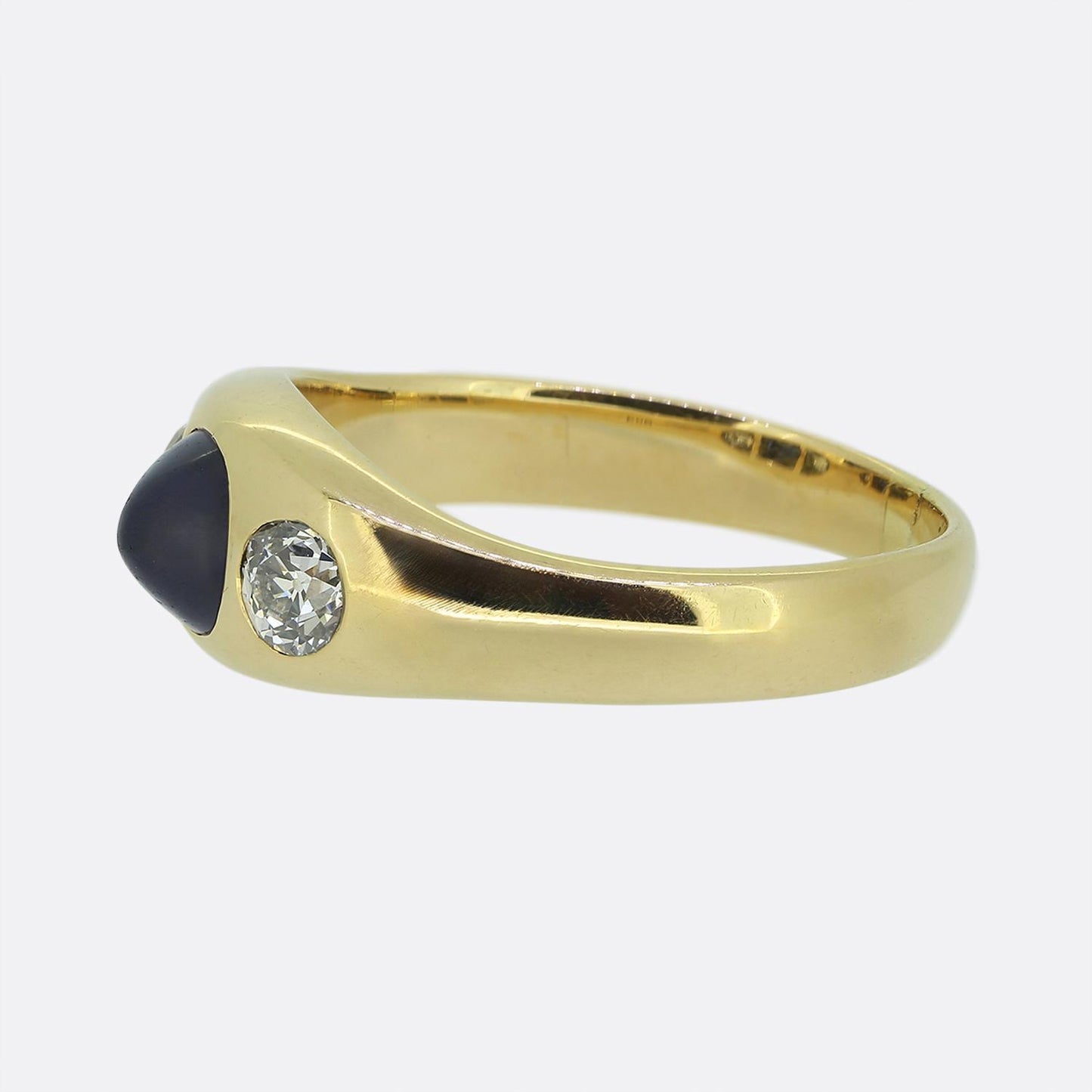 Sugarloaf Sapphire and Diamond Three-Stone Ring