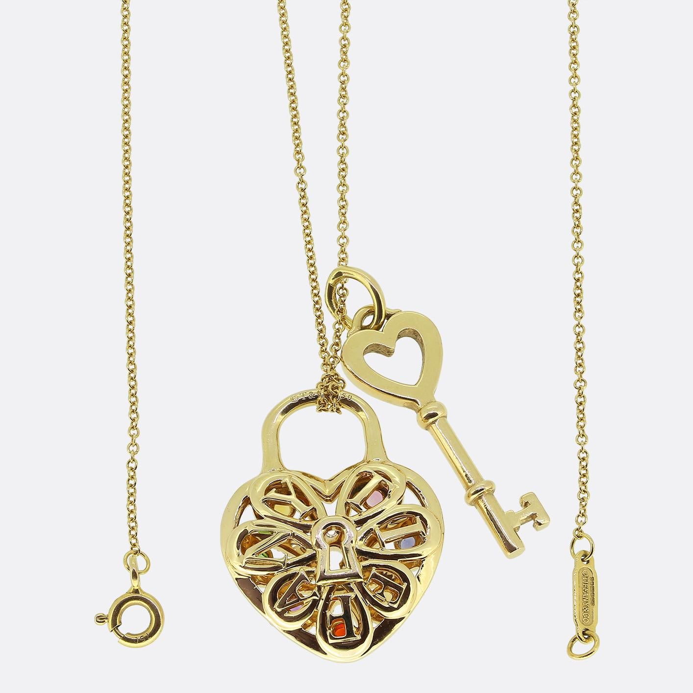 Tiffany & Co. Multi-Gem Lock and Key Heart Pendant Necklace