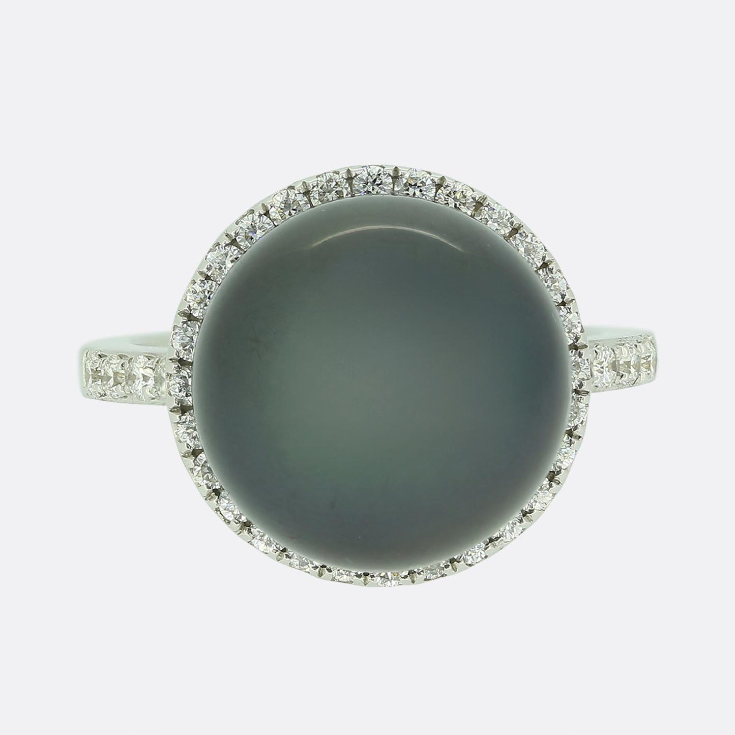 Black Pearl and Diamond Cluster Ring