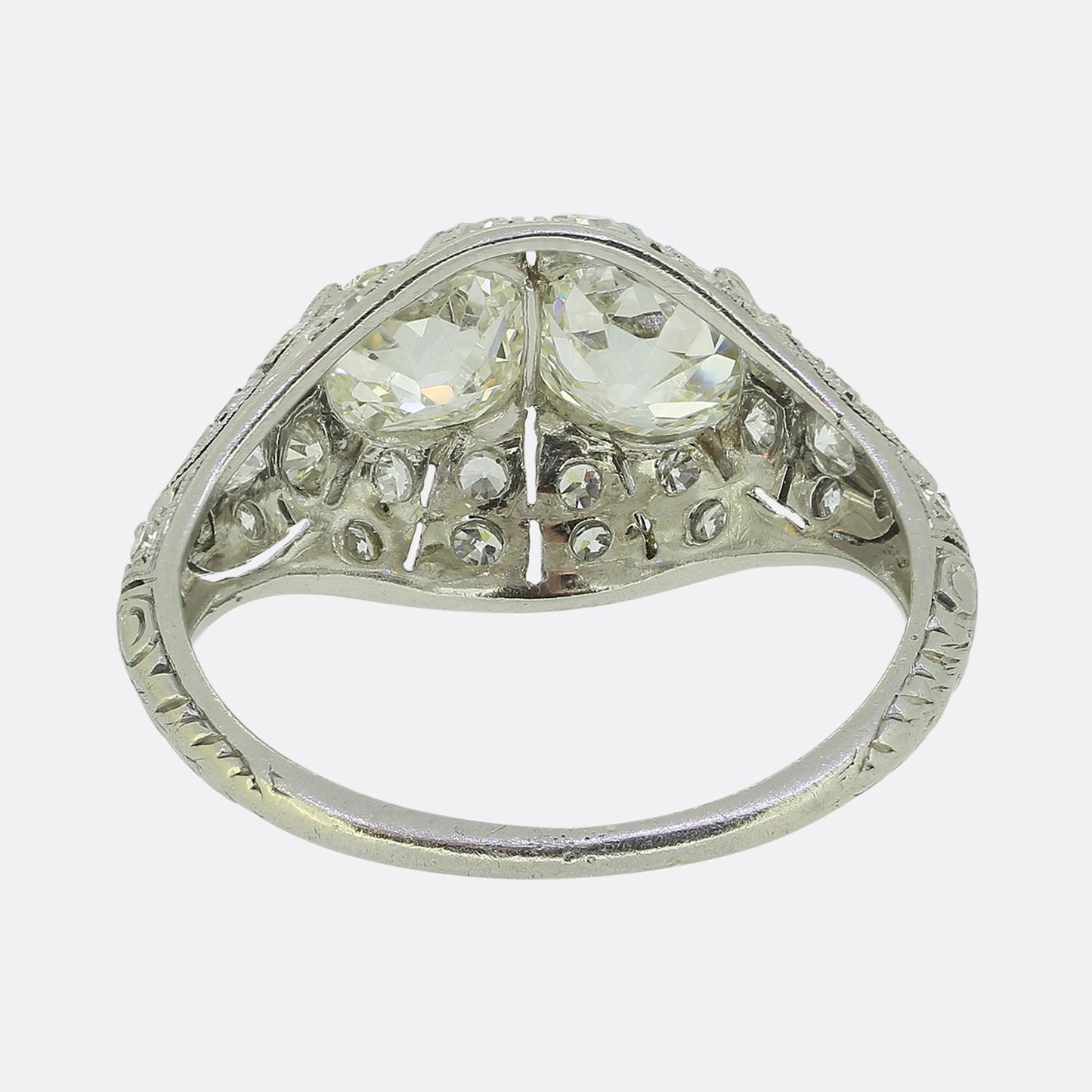 Art Deco Old Cut Diamond Two-Stone Bombe Ring