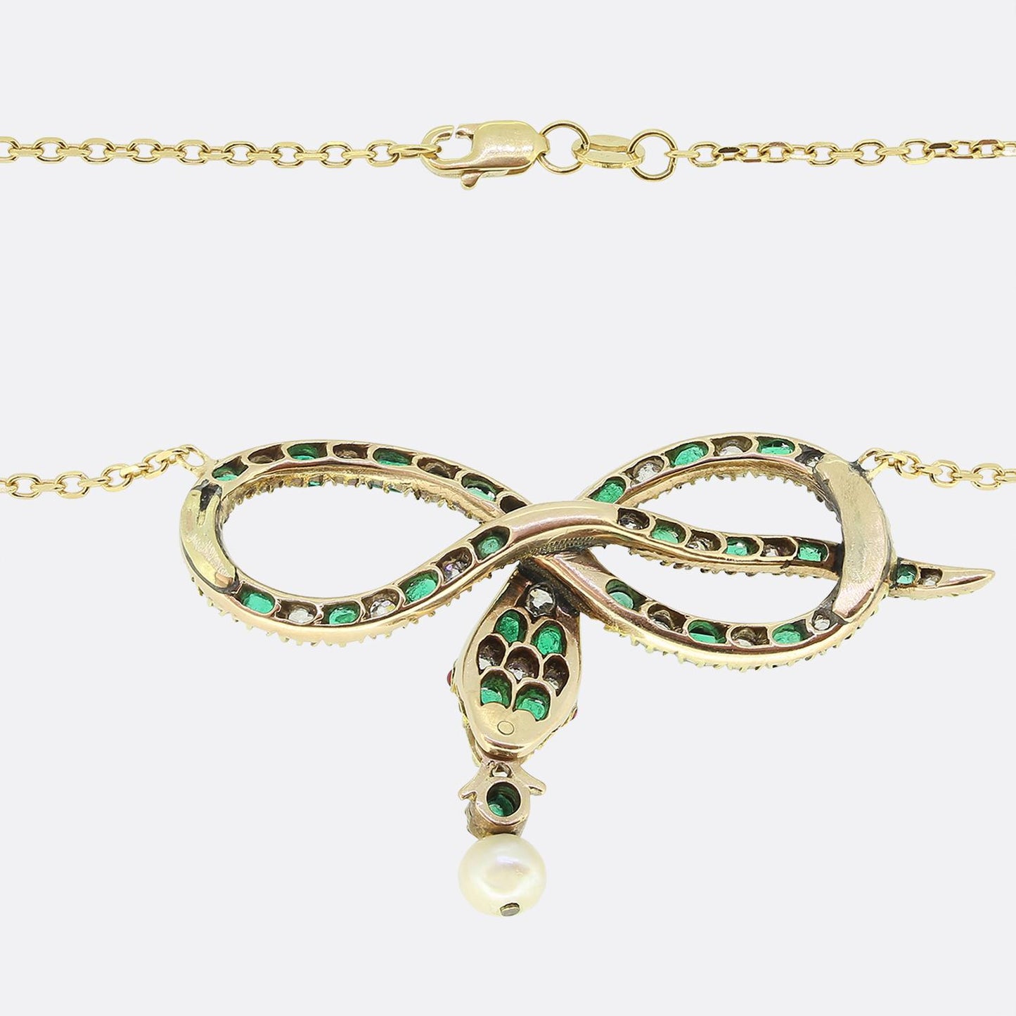 Victorian Pearl Emerald and Diamond Snake Necklace