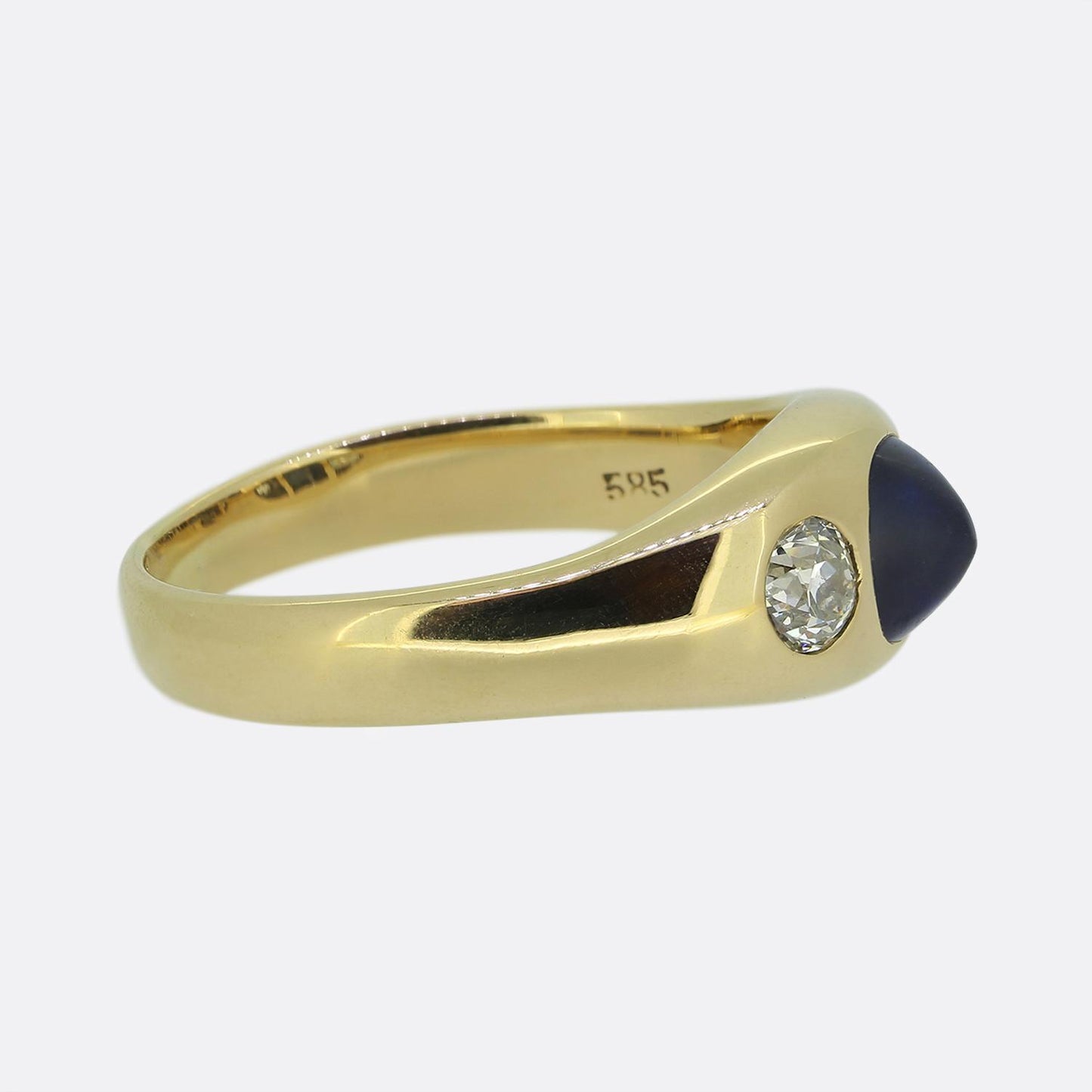 Sugarloaf Sapphire and Diamond Three-Stone Ring