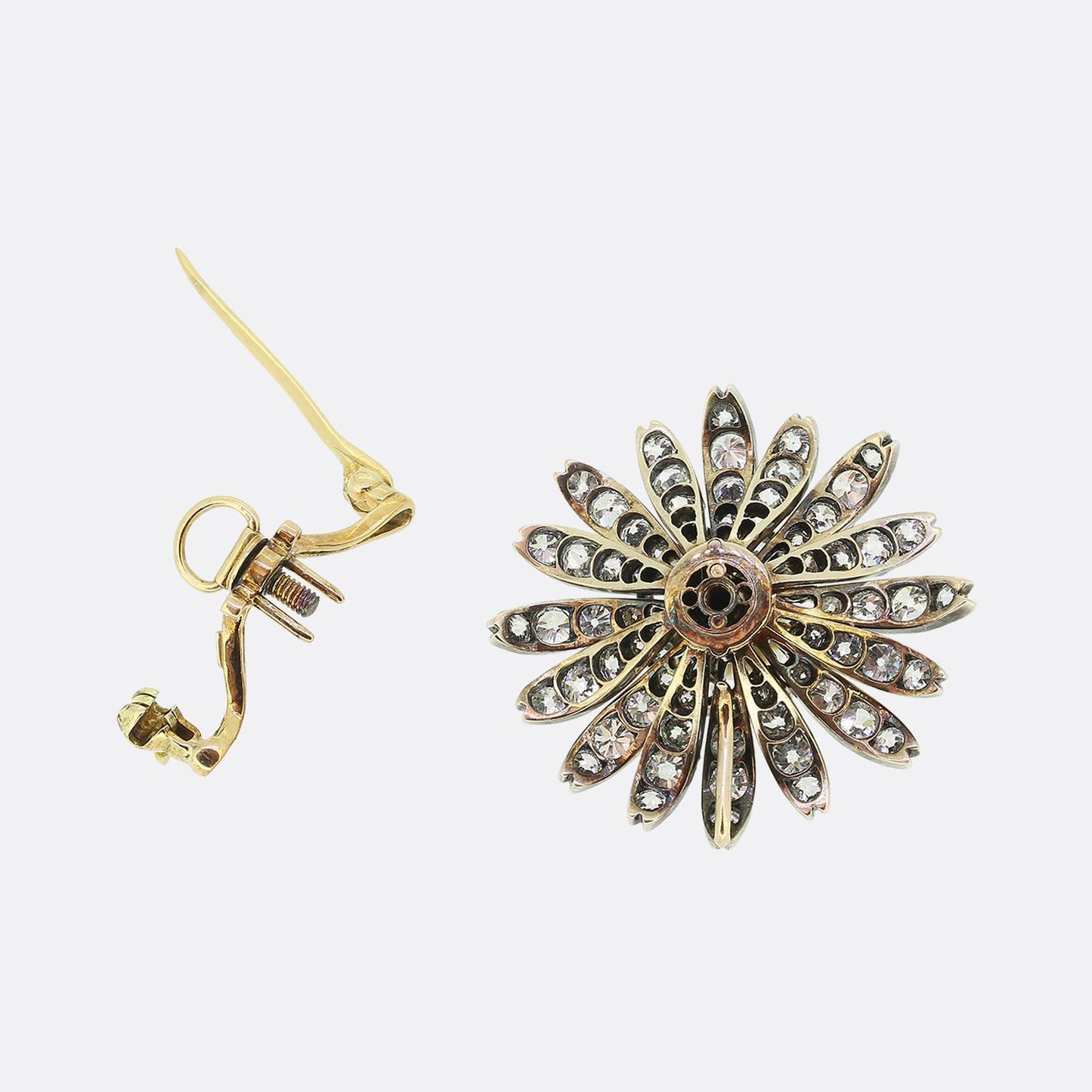 Antique Natural Pearl Diamond Flower Pendant Brooch