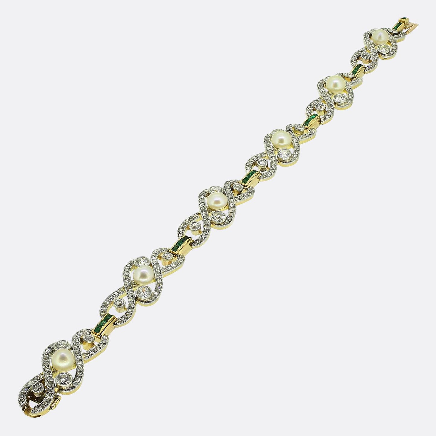 Belle Époque Pearl Emerald and Diamond Bracelet