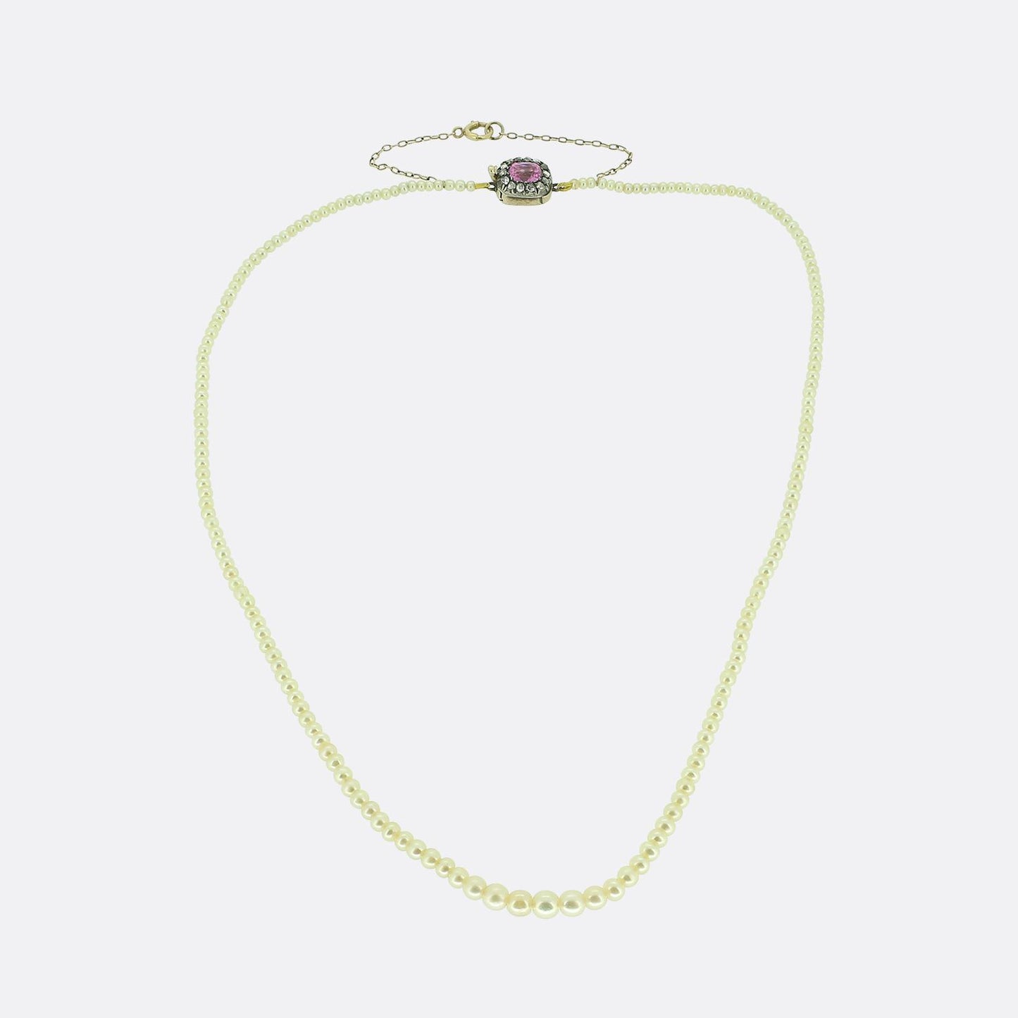 Natural Pearl Necklace with Sapphire and Diamond Clasp