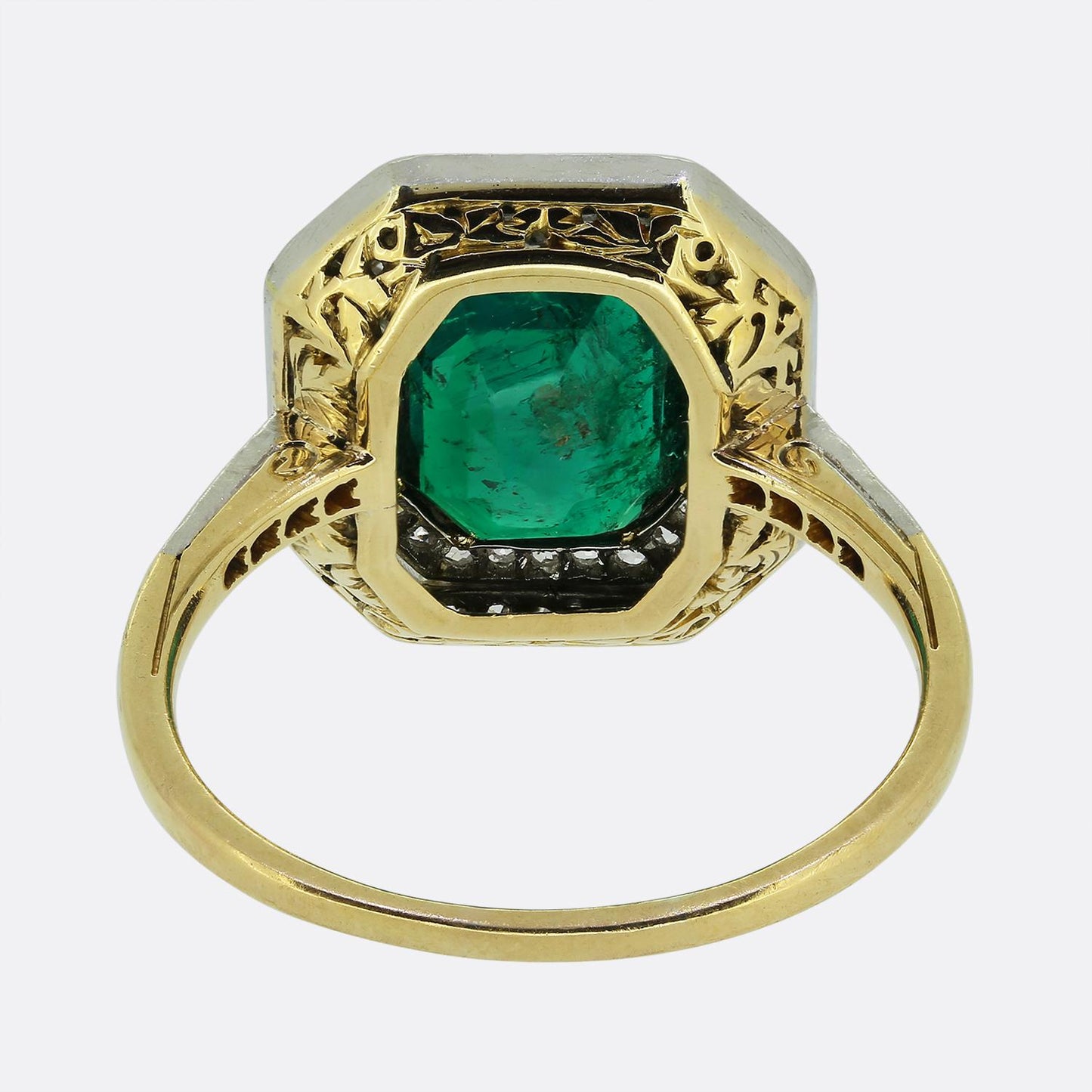 Art Deco 1.80 Carat Emerald and Diamond Cluster Ring