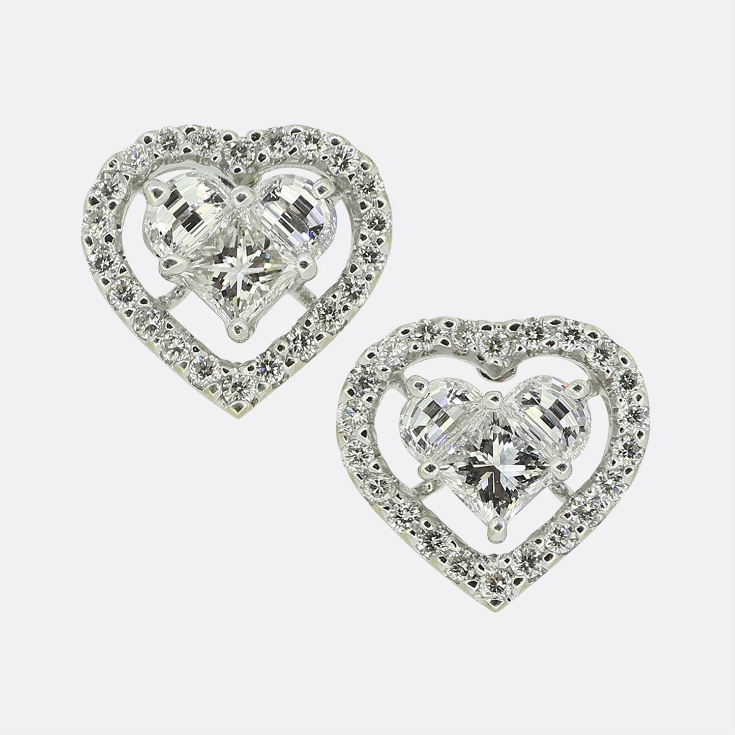 Multi Diamond Cluster Heart Earrings
