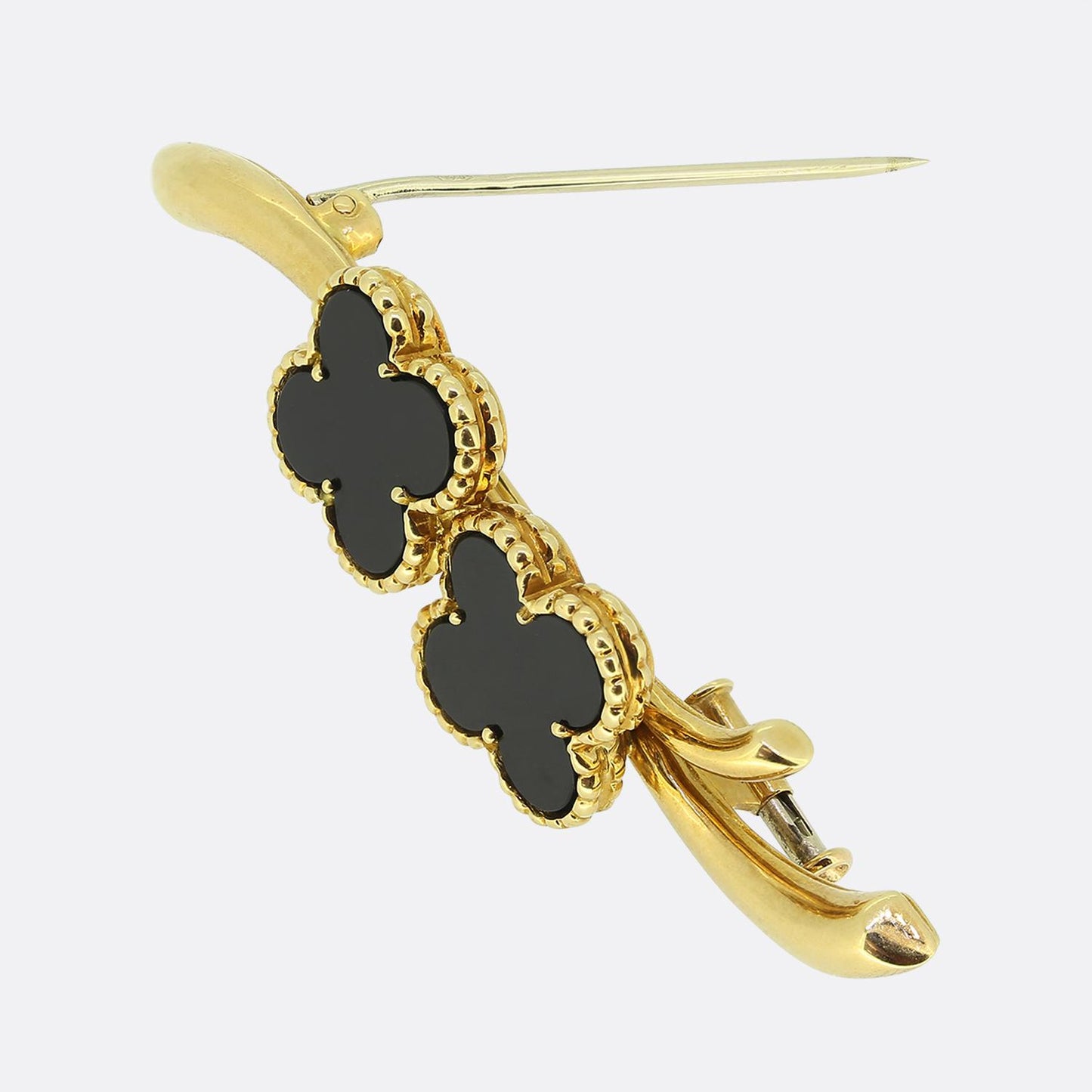 Van Cleef & Arpels Onyx Alhambra Brooch