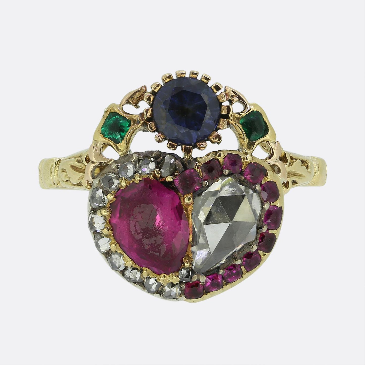 Georgian Ruby and Diamond Double Heart Ring