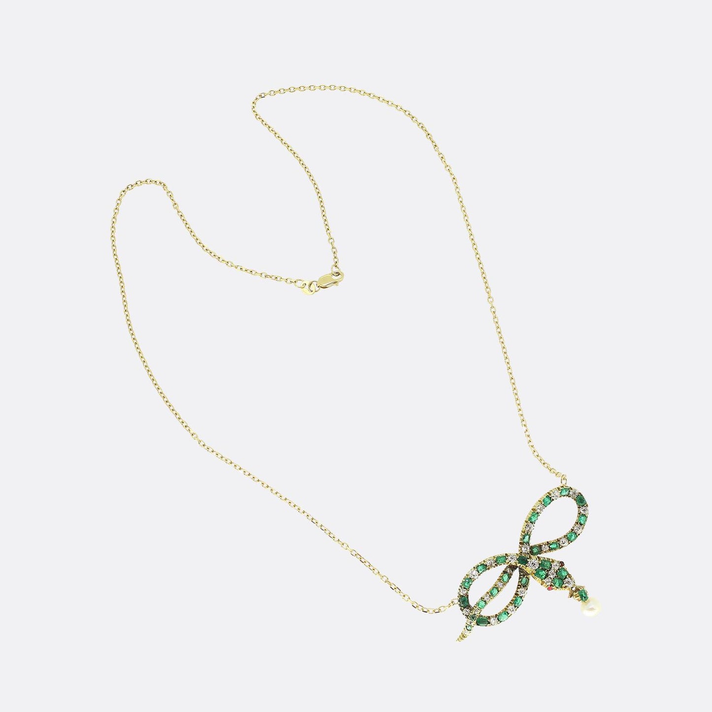 Victorian Pearl Emerald and Diamond Snake Necklace