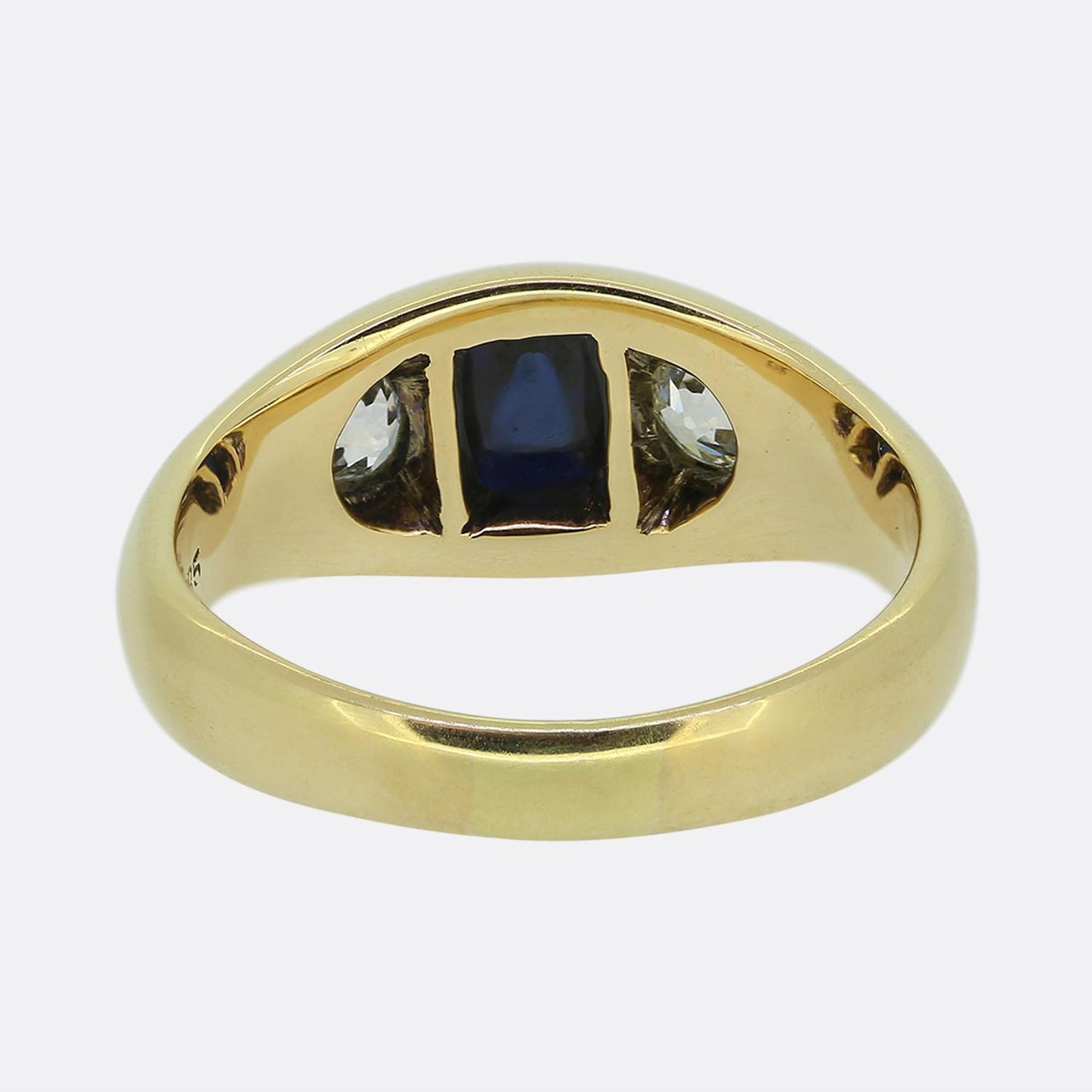 Sugarloaf Sapphire and Diamond Three-Stone Ring