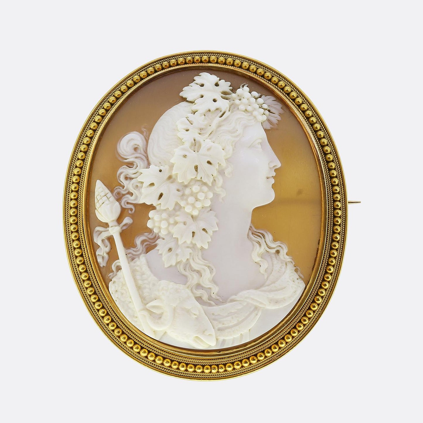 Antique Bacchante Shell Cameo Brooch