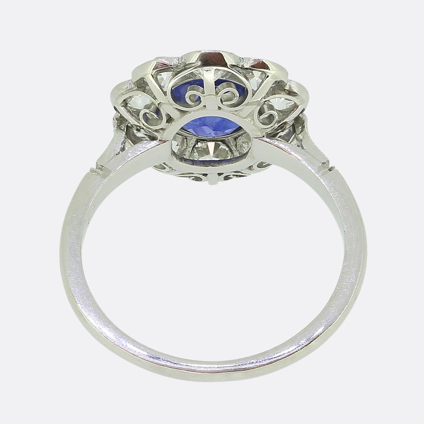 Art Deco Burmese Sapphire and Diamond Cluster Ring