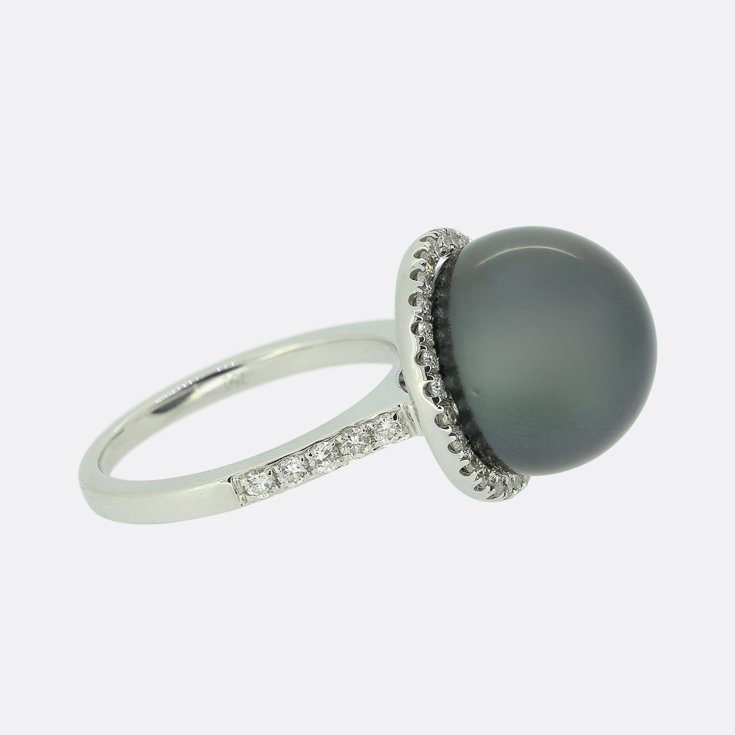 Black Pearl and Diamond Cluster Ring