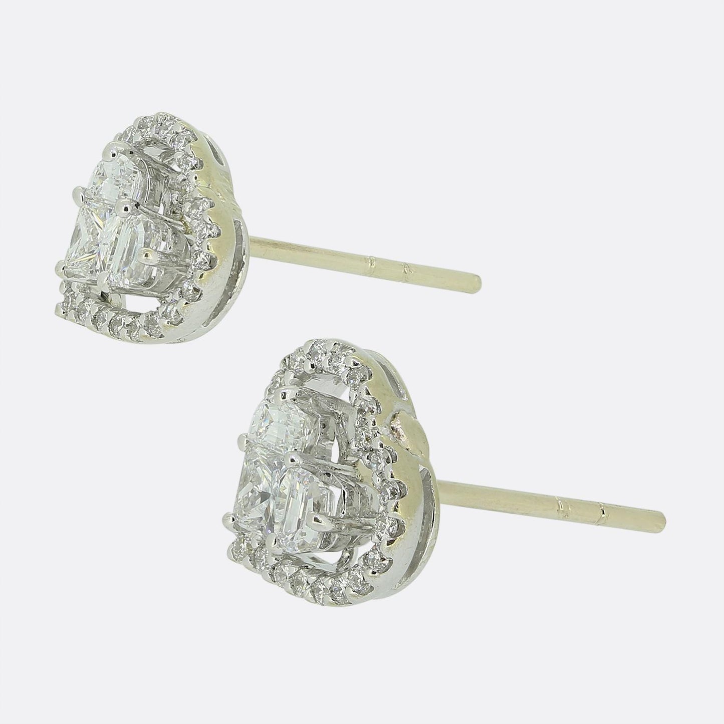 Multi Diamond Cluster Heart Earrings