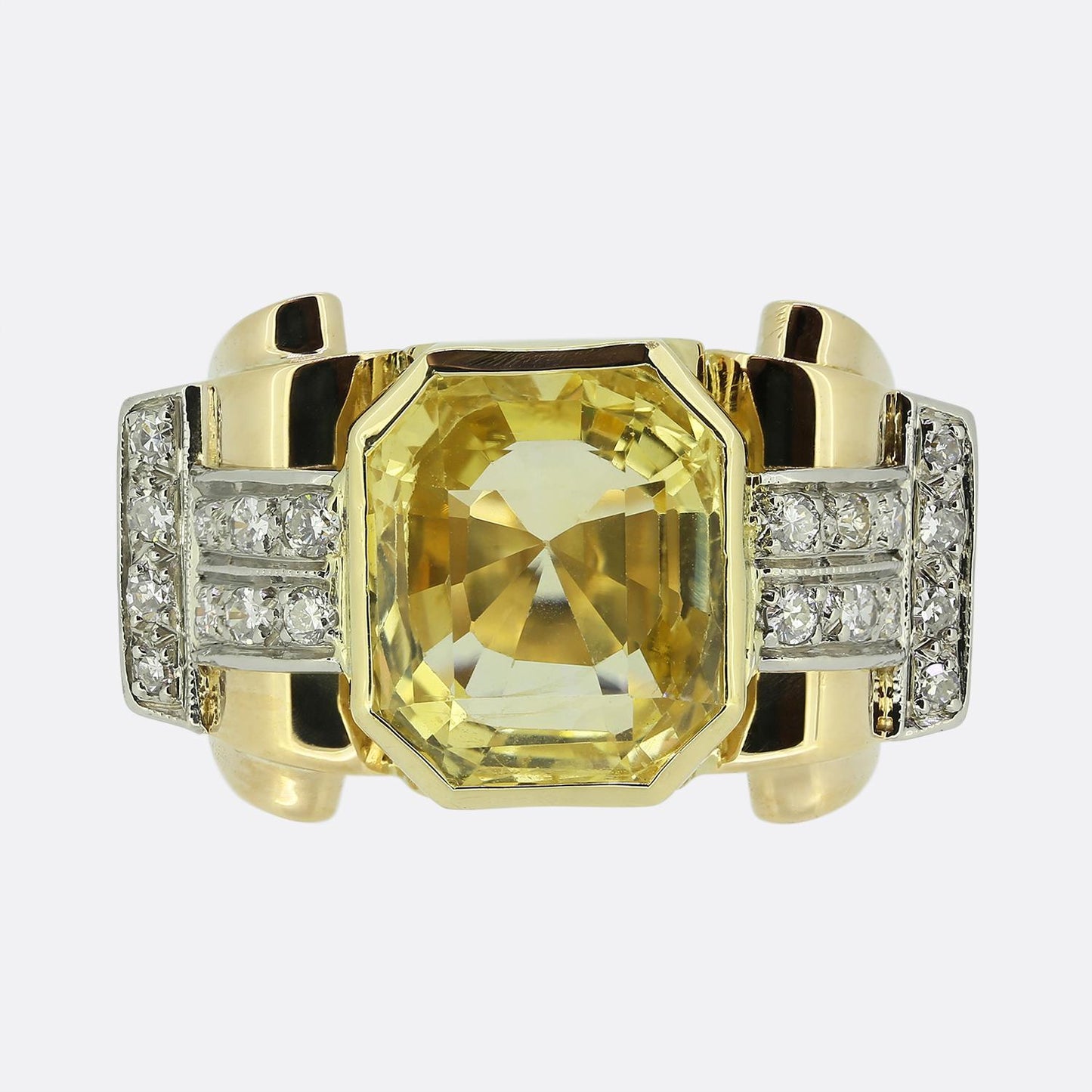 Vintage 1950s Unheated 11.66 Carat Ceylon Yellow Sapphire Ring