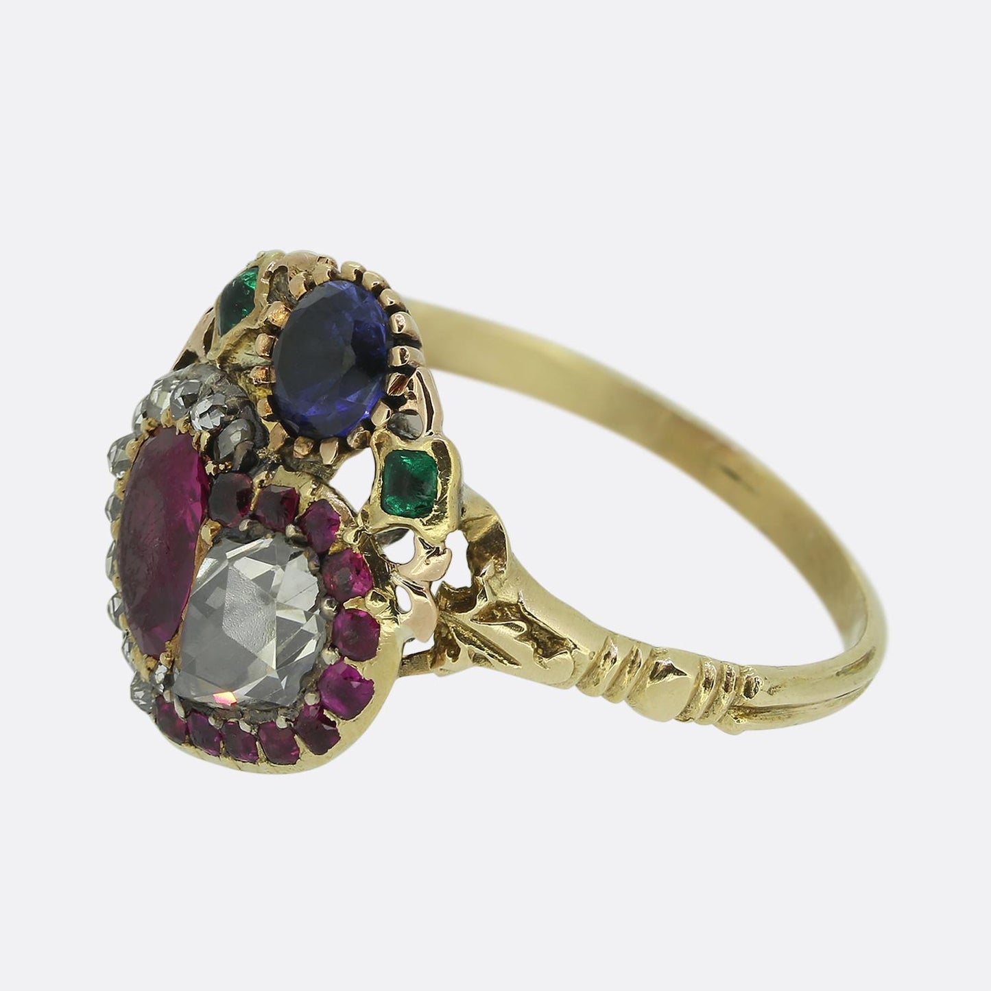 Georgian Ruby and Diamond Double Heart Ring