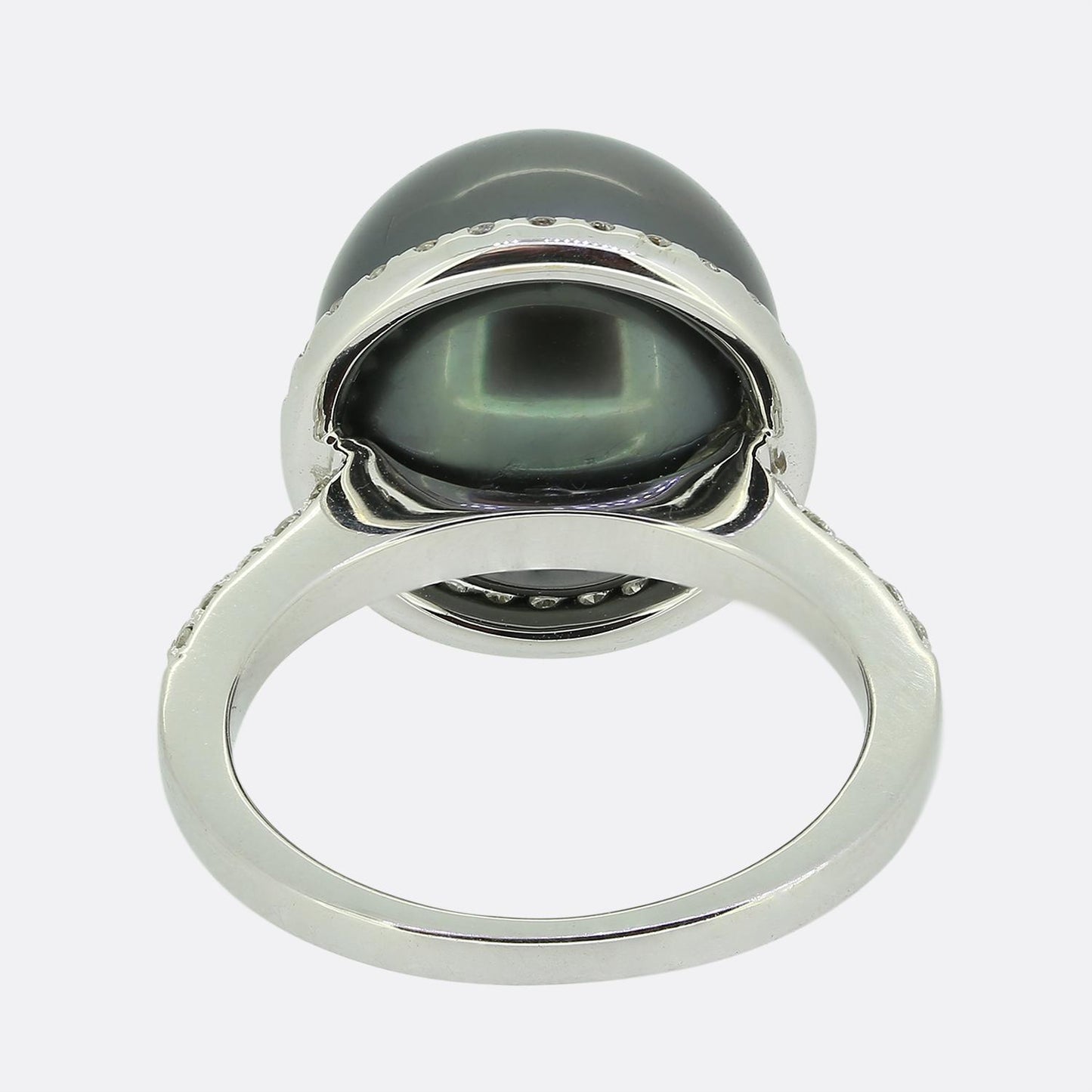 Black Pearl and Diamond Cluster Ring