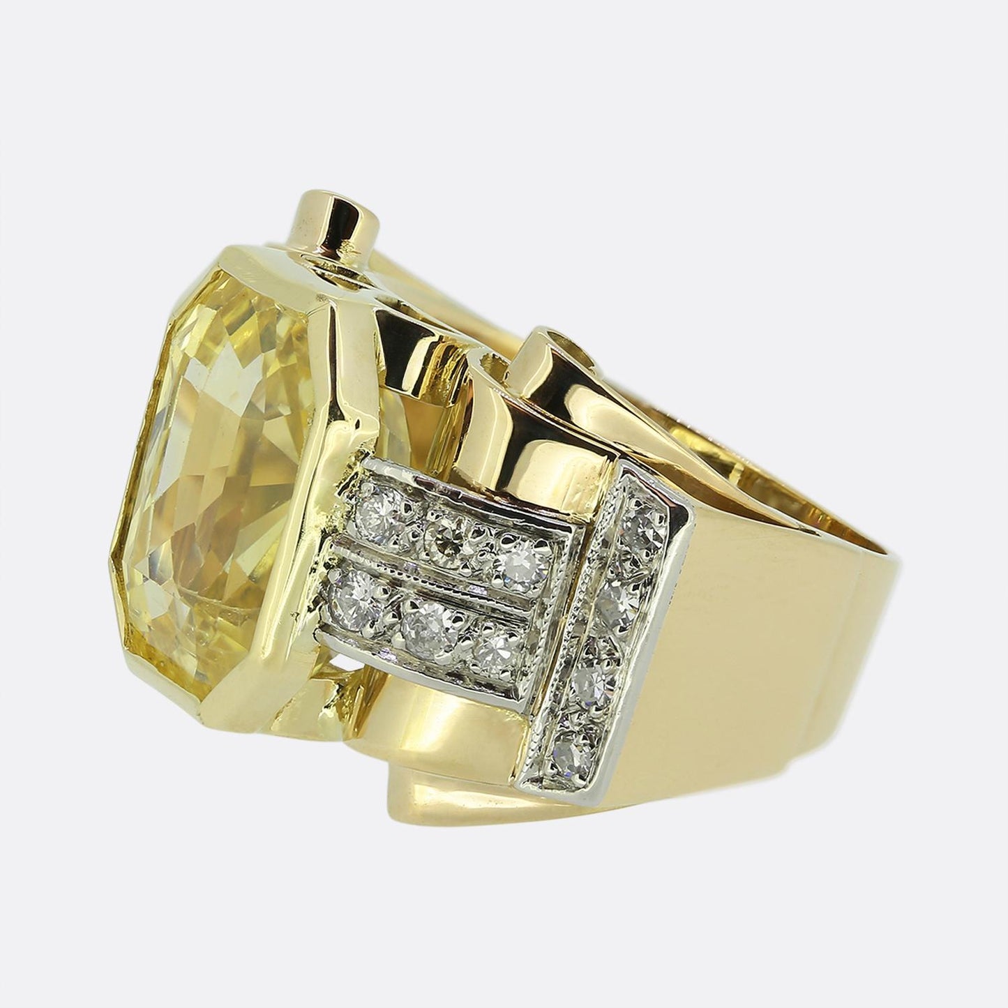 Vintage 1950s Unheated 11.66 Carat Ceylon Yellow Sapphire Ring