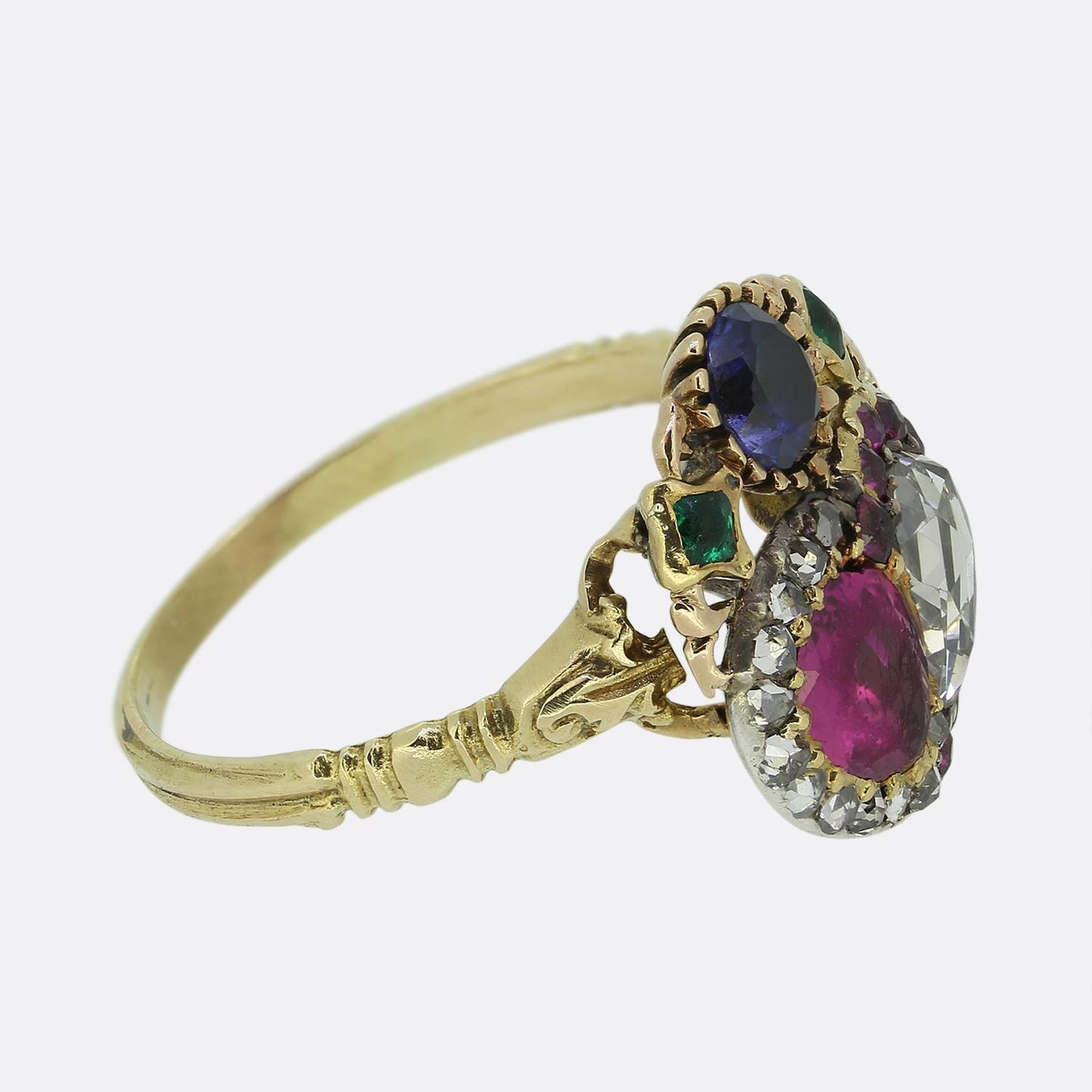 Georgian Ruby and Diamond Double Heart Ring