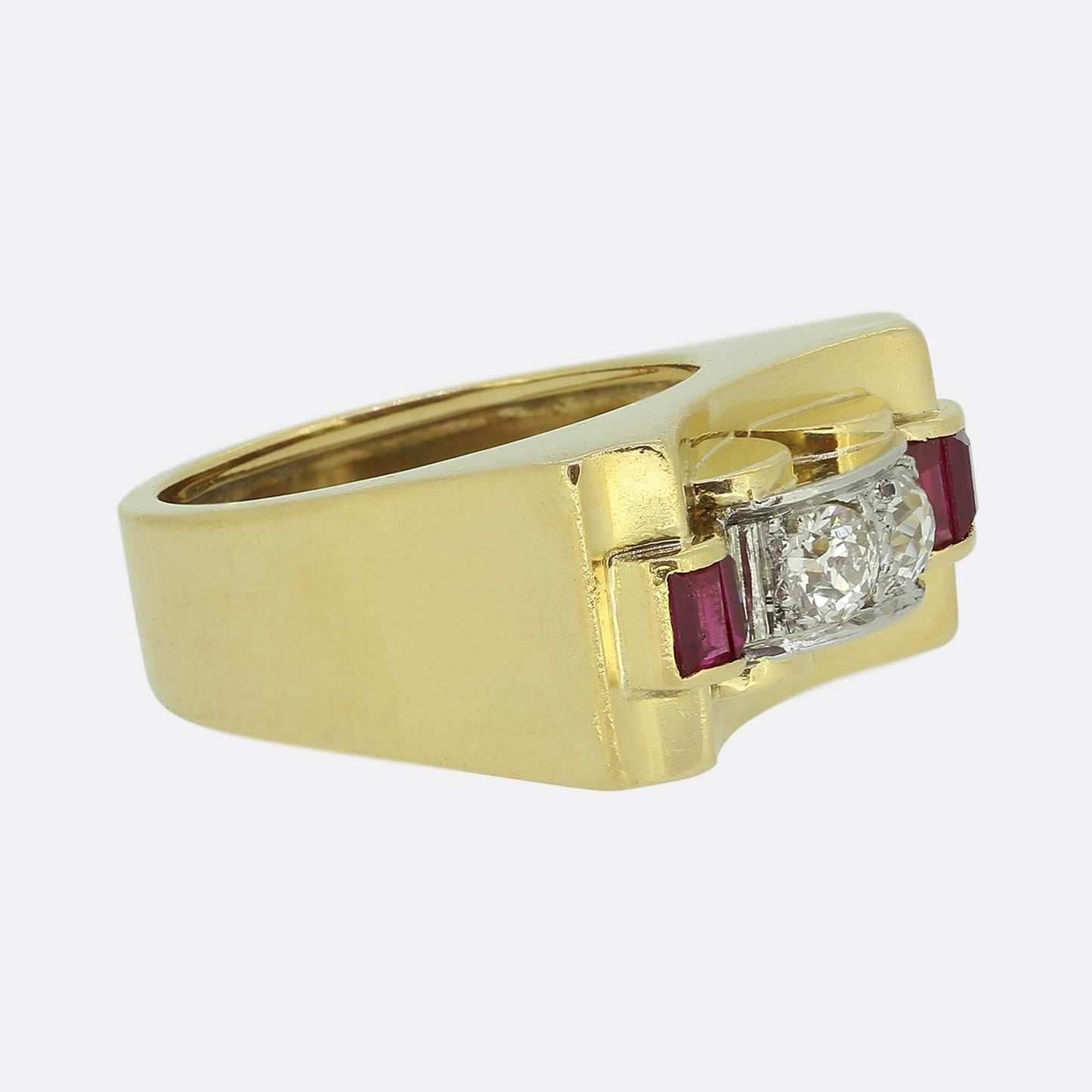 Retro Old Cut Diamond and Ruby Ring