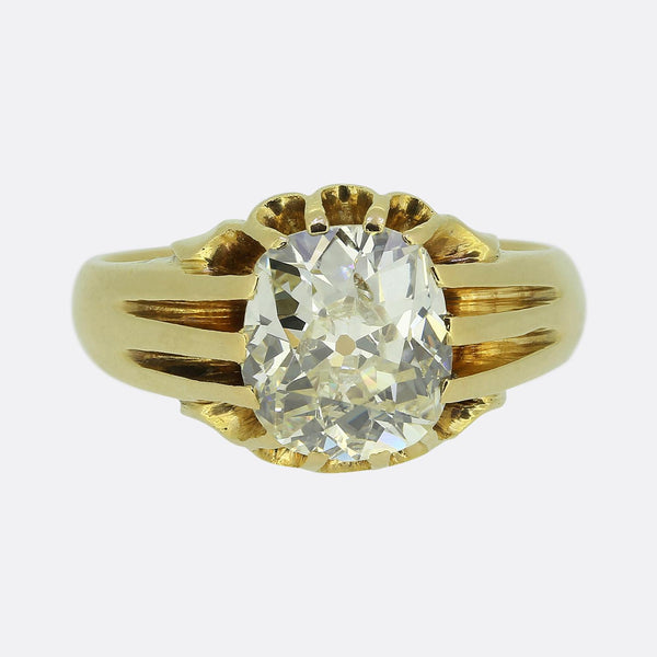 Antique 4.00 Carat Cushion Cut Diamond Single Stone Ring