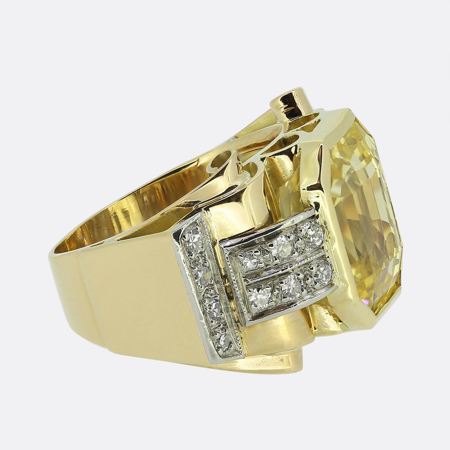 Vintage 1950s Unheated 11.66 Carat Ceylon Yellow Sapphire Ring