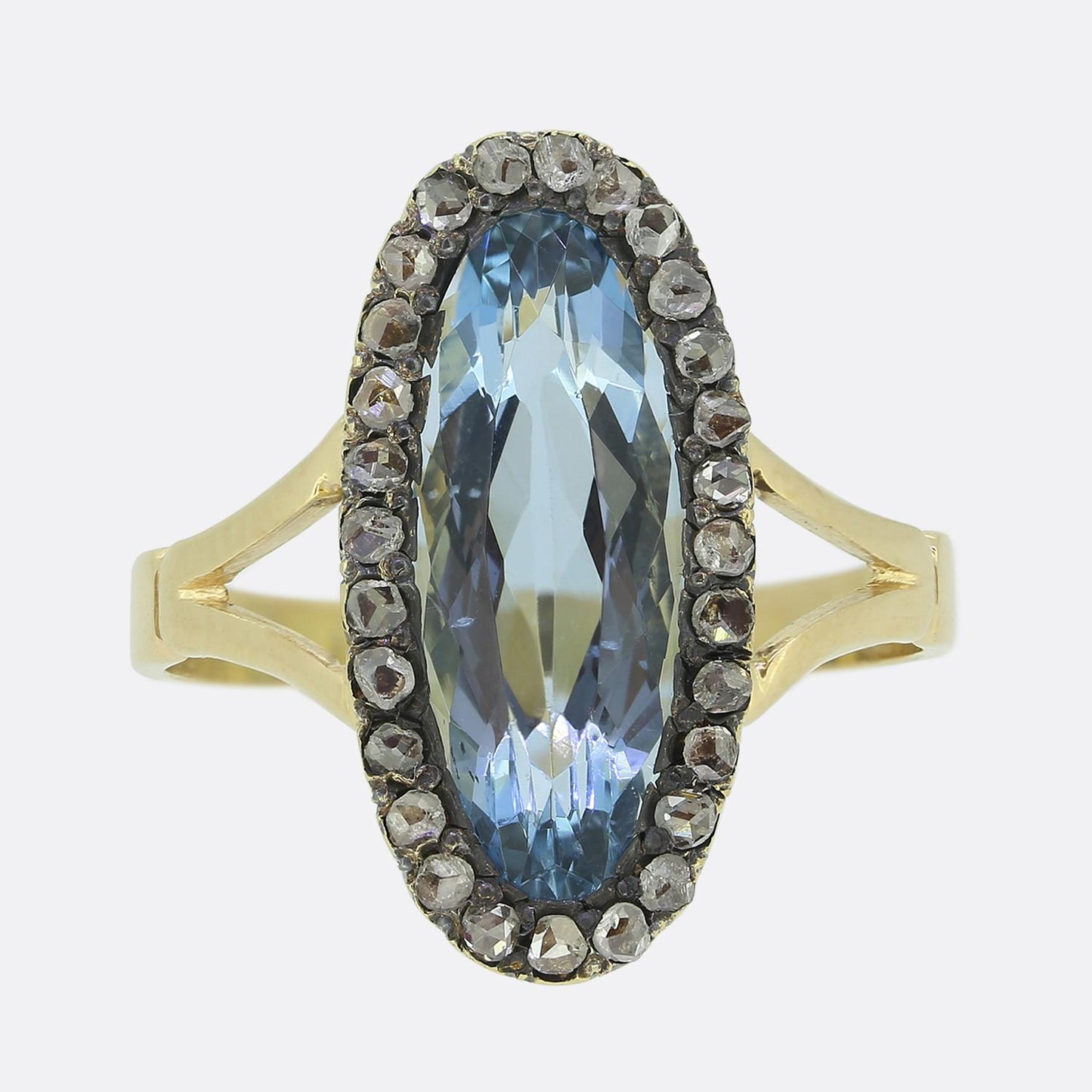 Aquamarine and Rose Cut Diamond Dress Ring