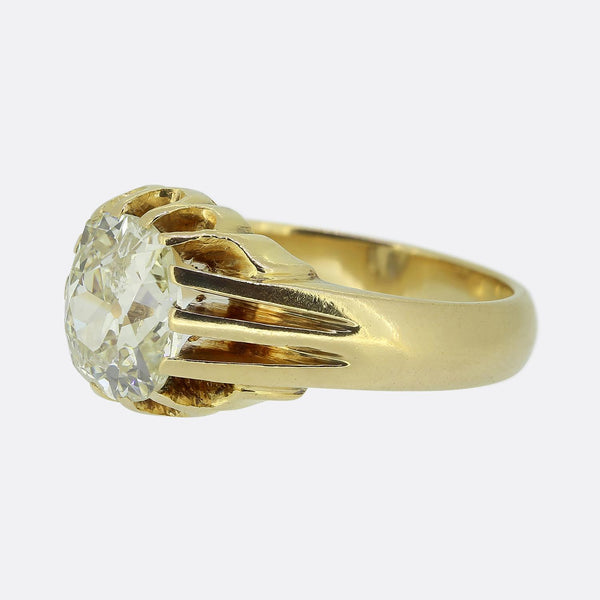 Antique 4.00 Carat Cushion Cut Diamond Single Stone Ring