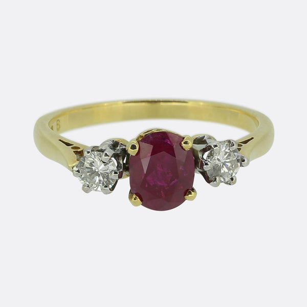 Vintage Ruby and Diamond Three-Stone Ring
