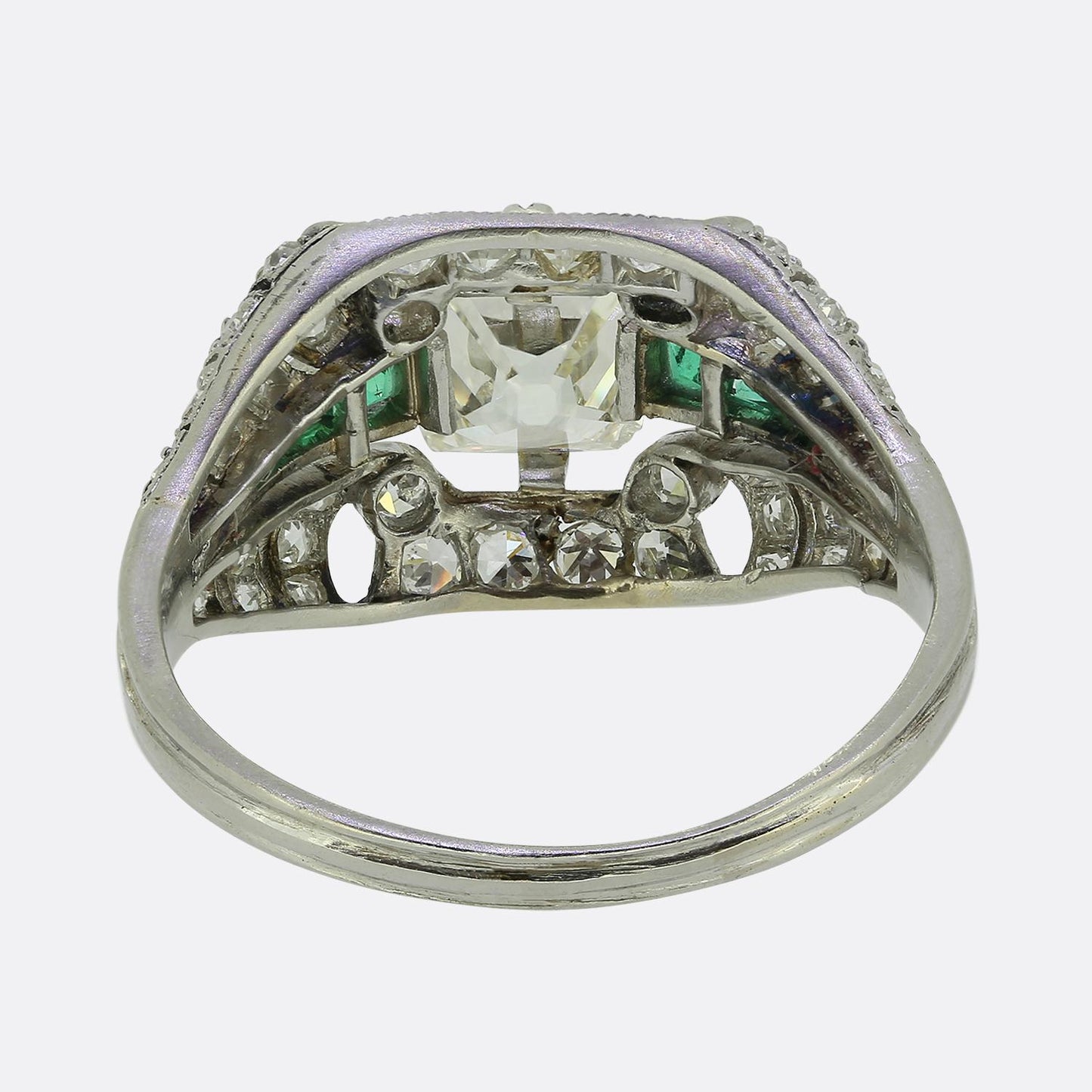 Art Deco 1.00 Carat Diamond and Emerald Ring