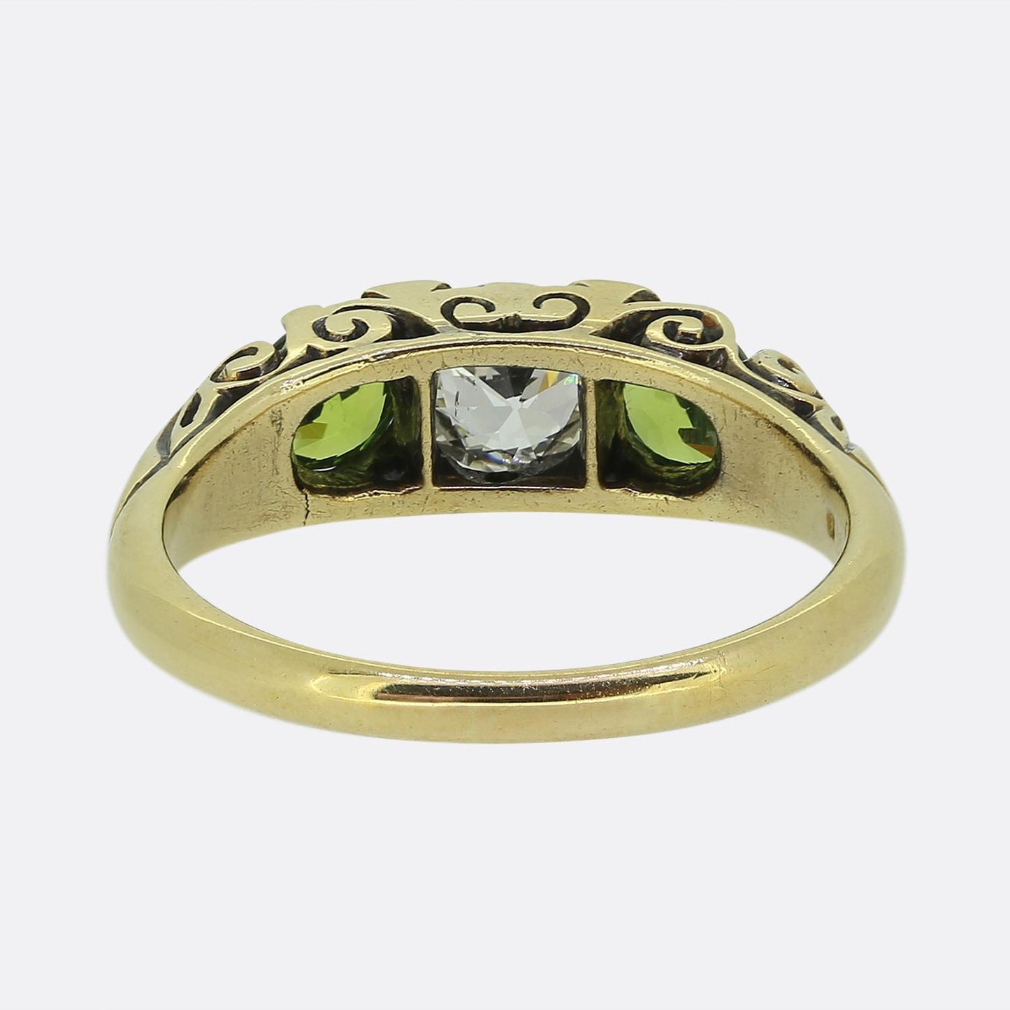 Victorian 0.50 Carat Diamond and Demantoid Garnet Three-Stone Ring