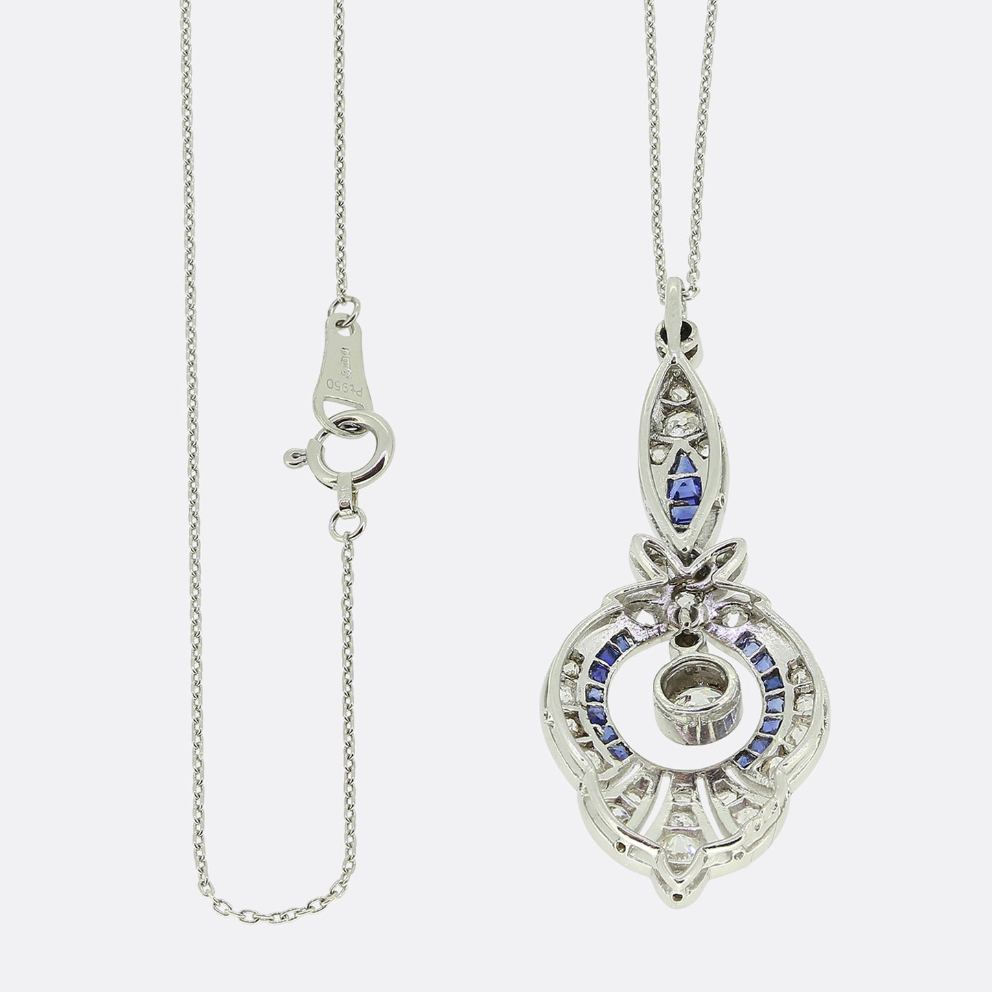 Art Deco Sapphire and Diamond Drop Pendant Necklace