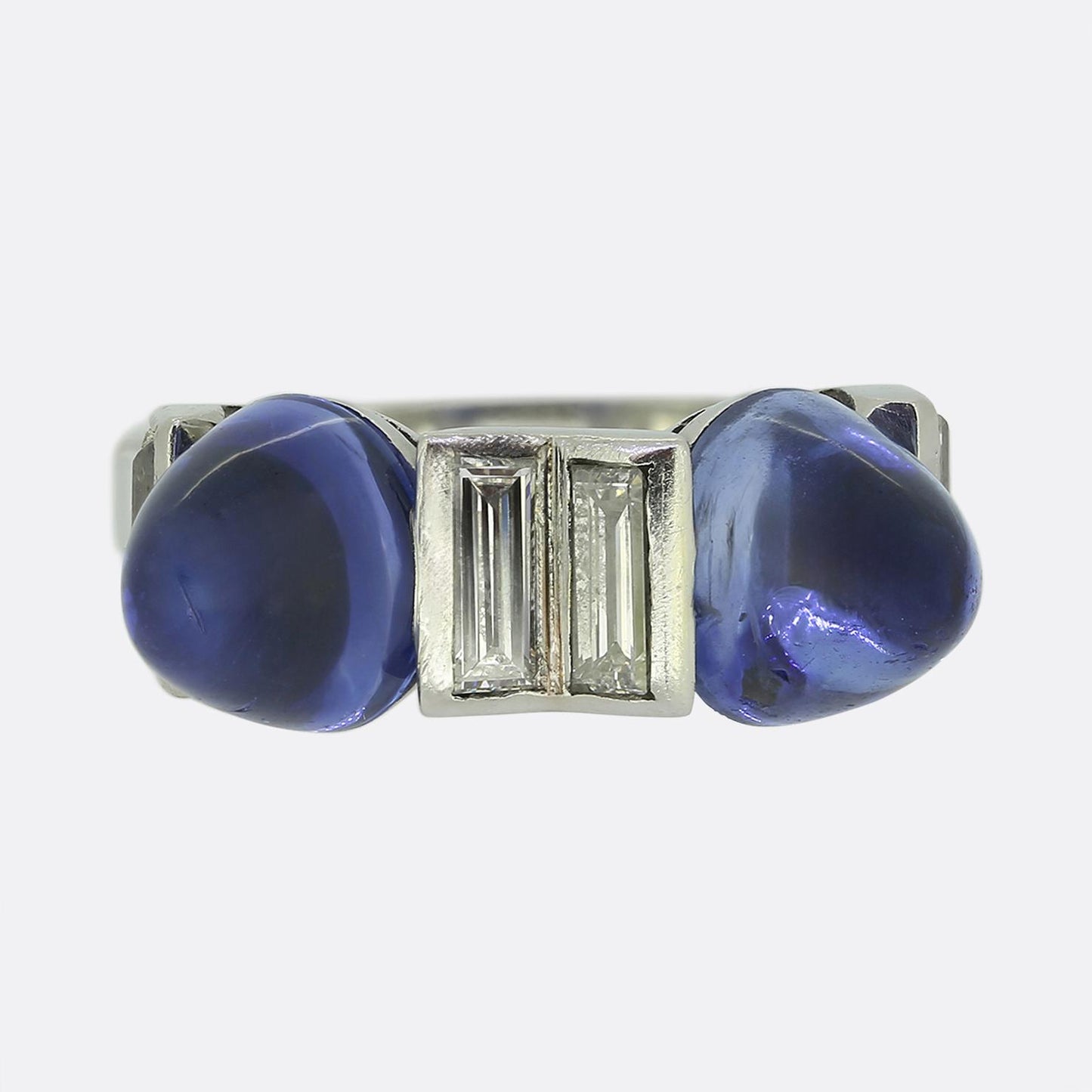 Art Deco Sugarloaf Sapphire and Diamond Ring