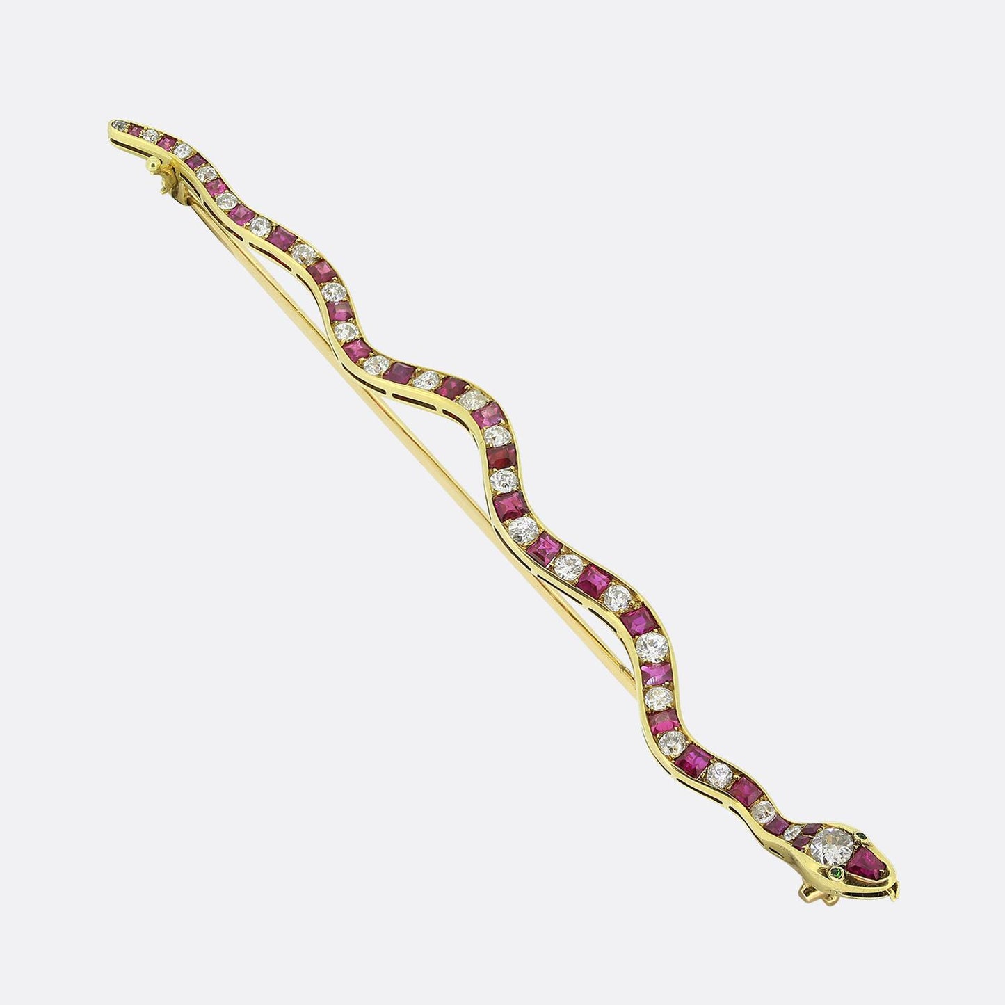 Vintage Ruby and Diamond Snake Brooch