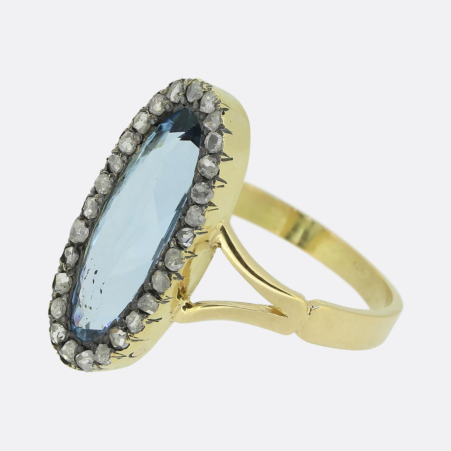Aquamarine and Rose Cut Diamond Dress Ring