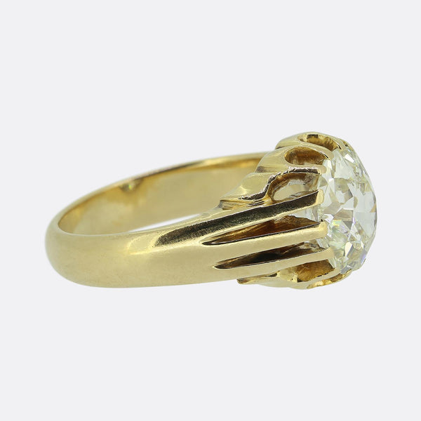 Antique 4.00 Carat Cushion Cut Diamond Single Stone Ring