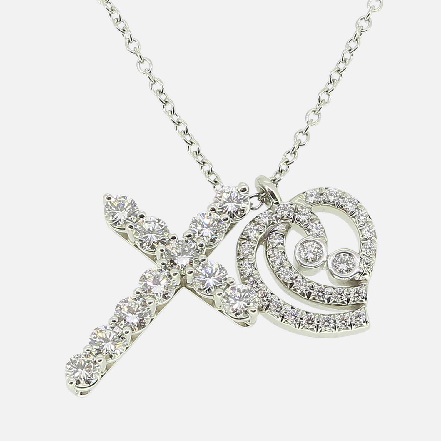 Tiffany & Co. Diamond Cross and Heart Pendant Necklace The Vintage