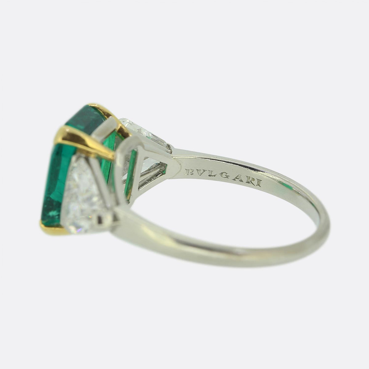 Bvlgari 4.16 Carat Colombian Emerald and Diamond Three-Stone Ring