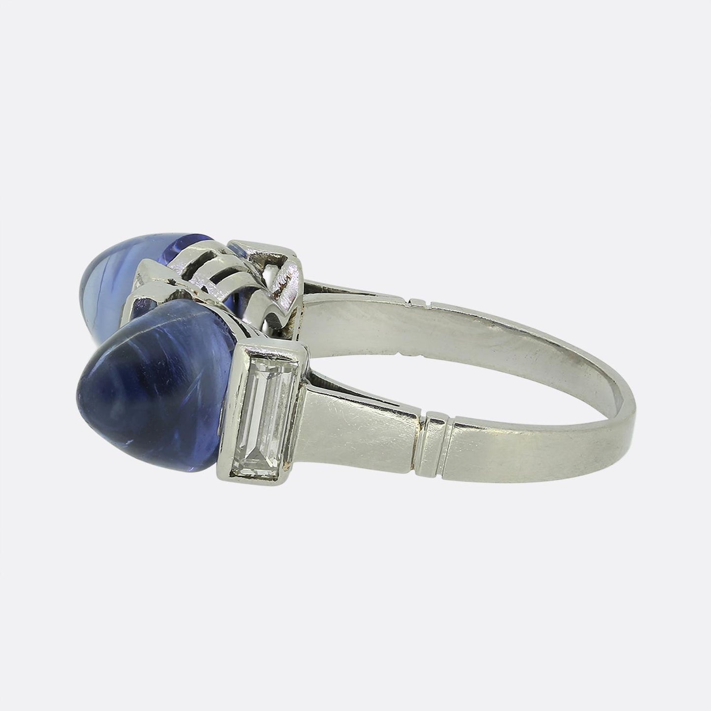 Art Deco Sugarloaf Sapphire and Diamond Ring