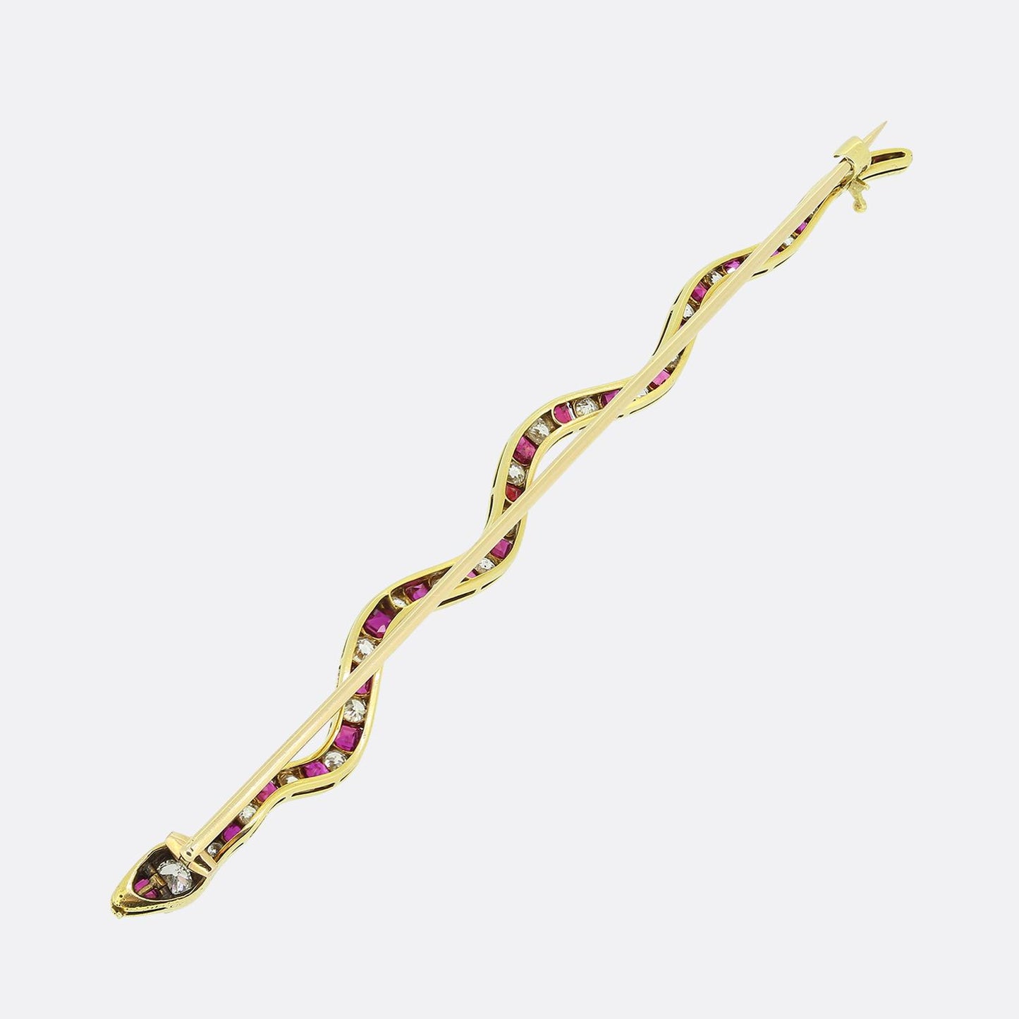Vintage Ruby and Diamond Snake Brooch