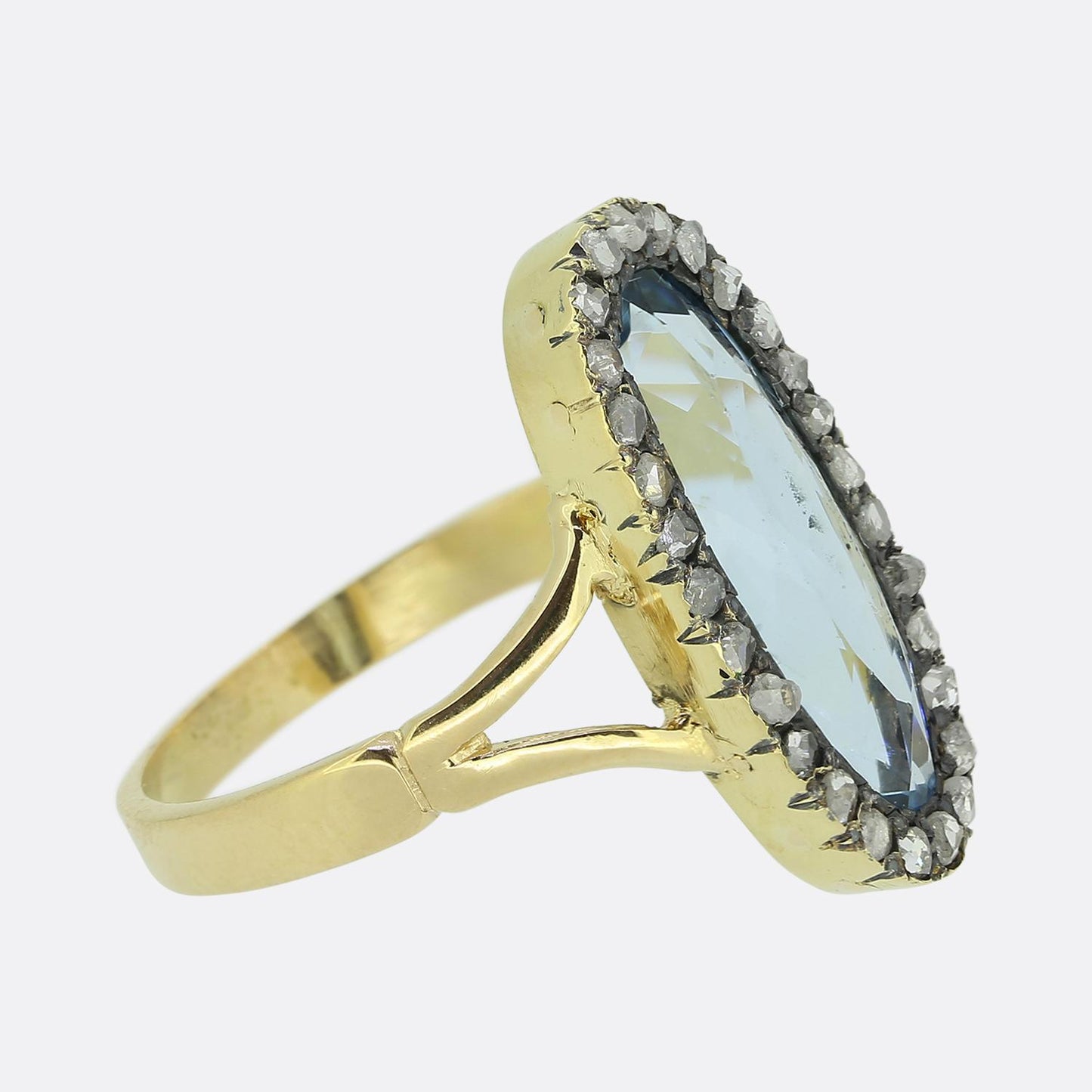 Aquamarine and Rose Cut Diamond Dress Ring