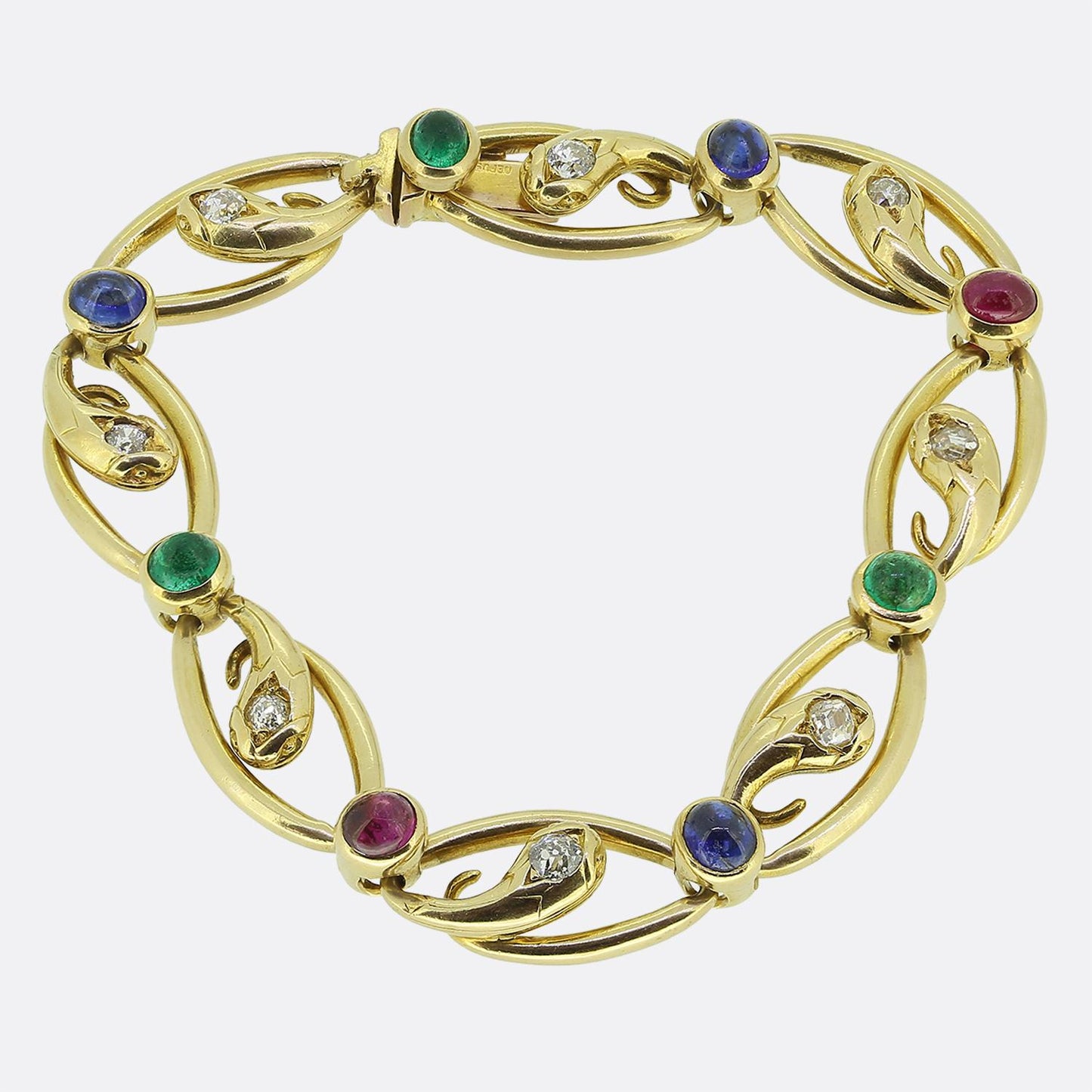 Victorian Multi Cabochon Gemstone and Diamond Snake Bracelet