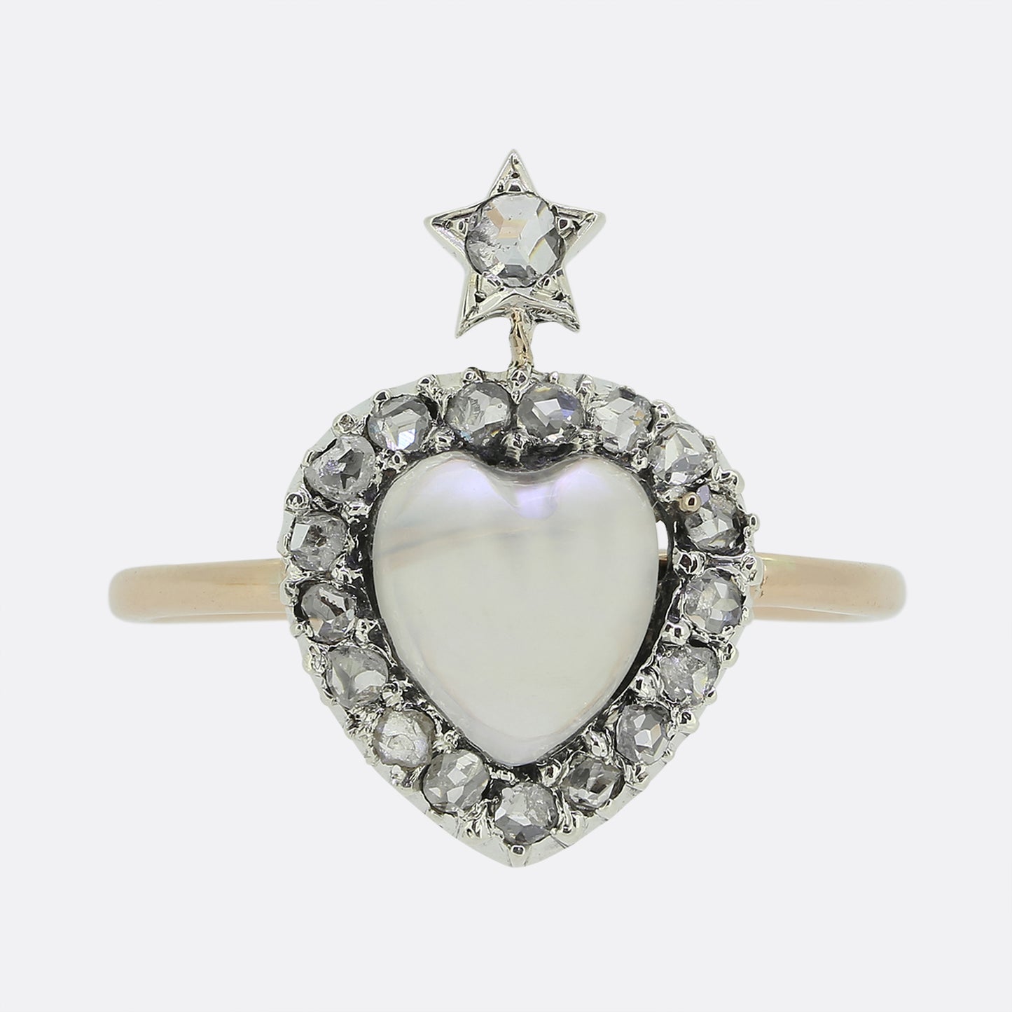 Antique Moonstone Diamond Heart and Star Ring